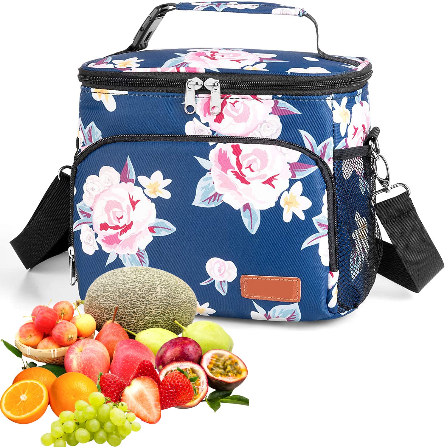 Insulated Lunch Box for Men & Women - Leakproof Cooler Tote Bag for Office, School, Picnic & Beach - Freezable Lunch Bag for Kids & Adults (Blue Peony, 10x7x8 Inch) | Perfect for Work Meals, Outdoor Activities & Daily Commute