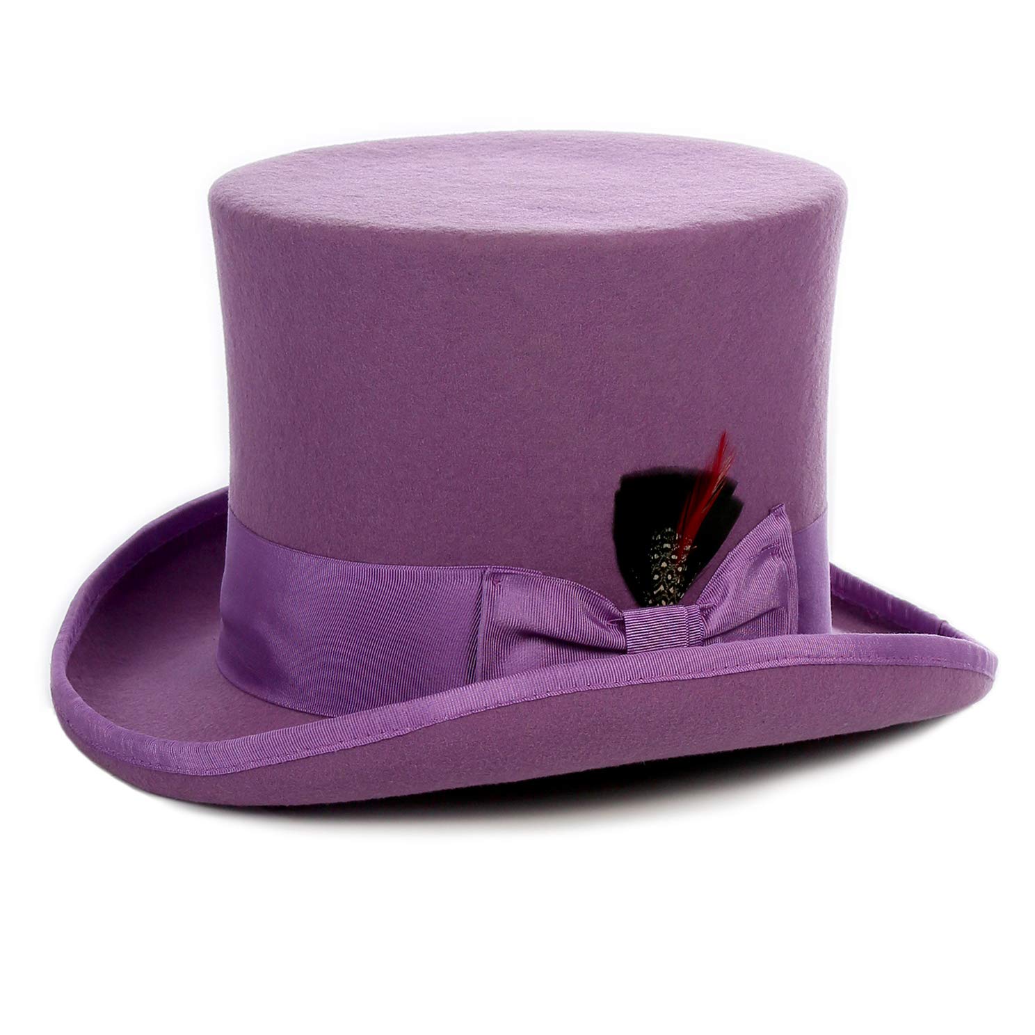 Ferrecci Wool Felt Top Hat - 18 Stylish Colors with Grosgrain Ribbon & Removable Feather - Unisex Design for Men & Women - Perfect for Cosplay, Steampunk, Weddings & Vintage Fashion