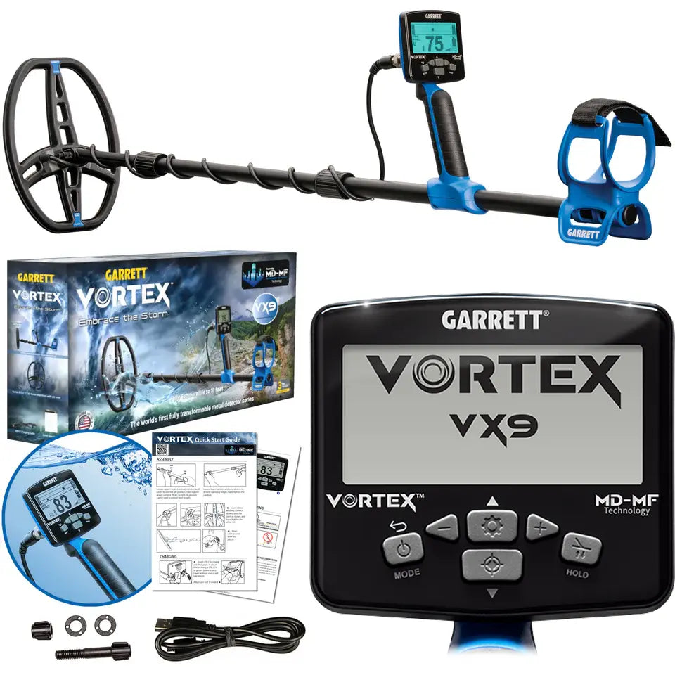 Garrett Vortex VX9 Multi-Frequency Waterproof Metal Detector for Beach, Gold & Treasure Hunting - Professional Underwater & Land Metal Detecting Equipment