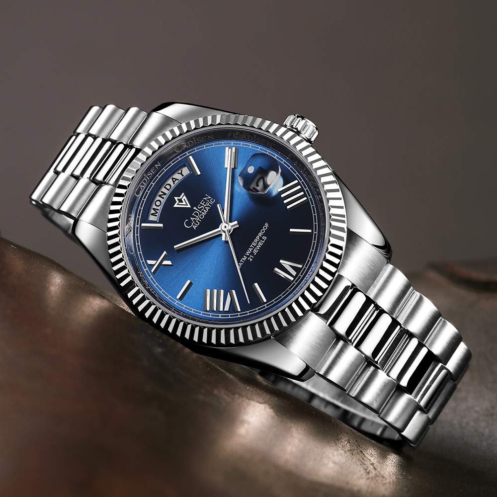 CADISEN Men's Automatic Watch with MIYOTA 8285 Movement | Sapphire Crystal Glass | 50M Water Resistant | Casual Dress Business Watch for Men | Perfect for Office, Dating & Formal Events