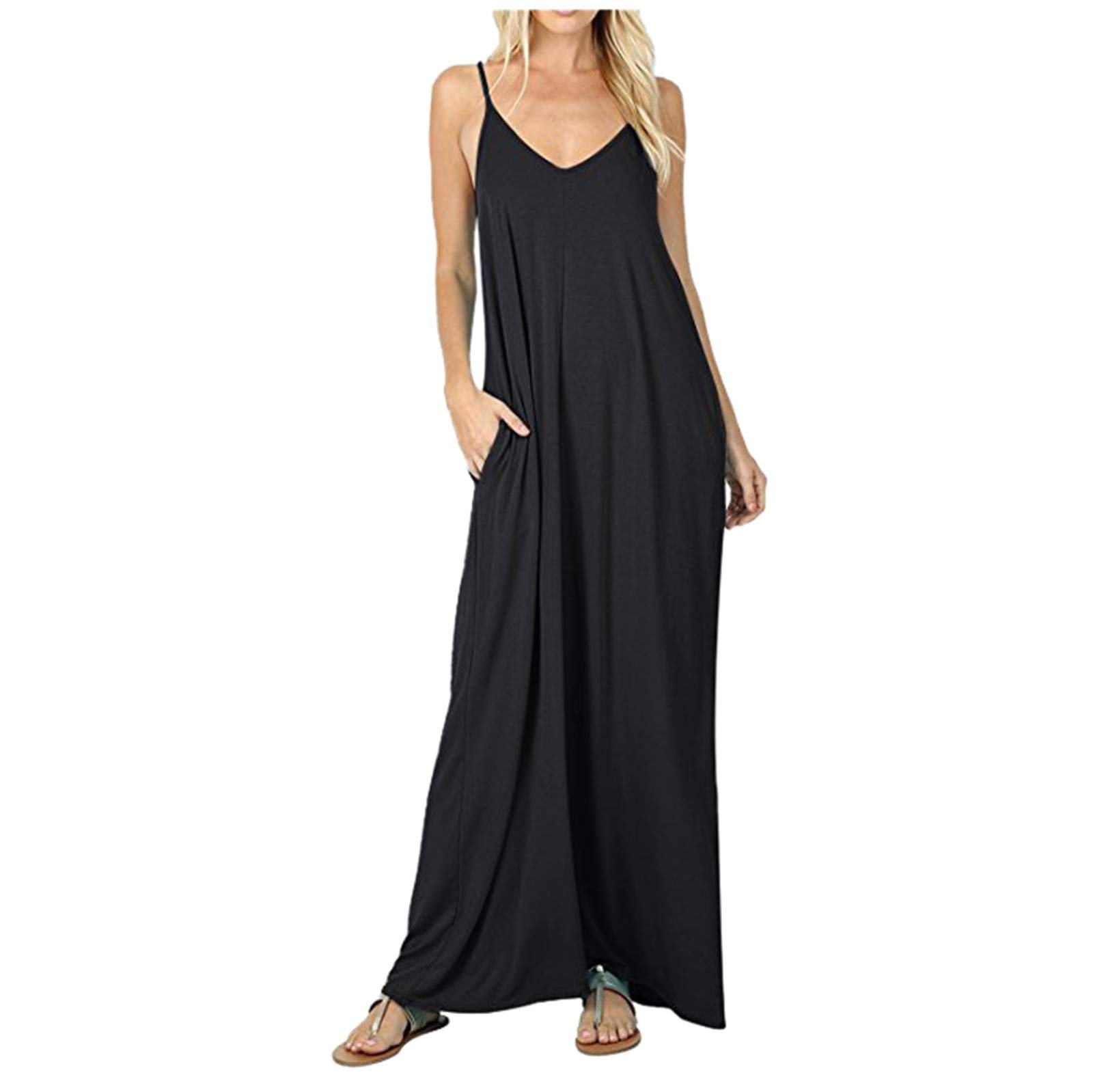 Elegant Solid Camisole Dress with Pockets - Lightweight Summer Dress for Women | European & American Style | Perfect for Spring, Summer, Beach & Casual Outings