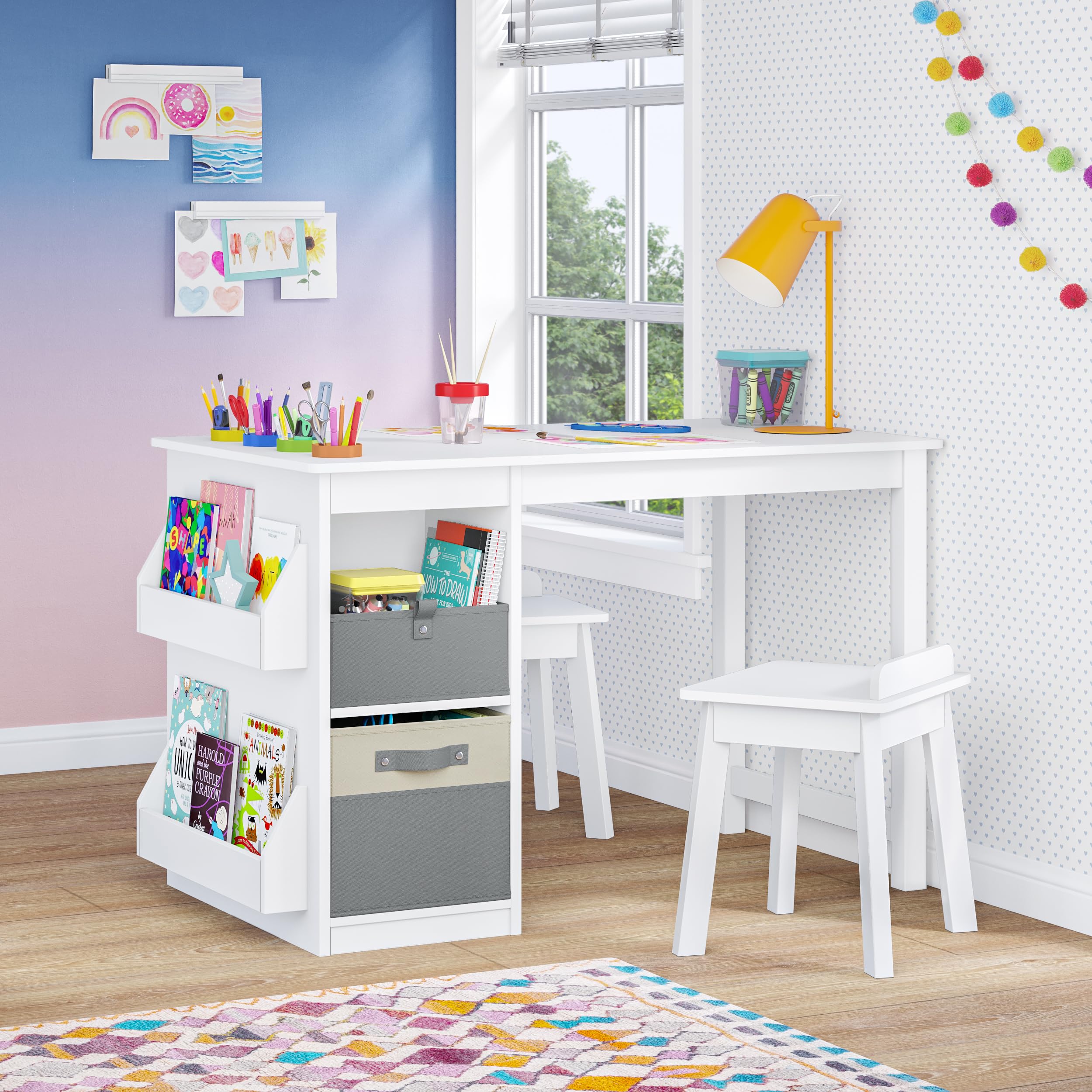 RiverRidge Home Kids Activity Table with Storage Bins - 2-Piece Two-Tone Play Table & 2 Half-Size Bins for Arts, Crafts & Learning - Perfect for Playrooms, Classrooms & Daycares