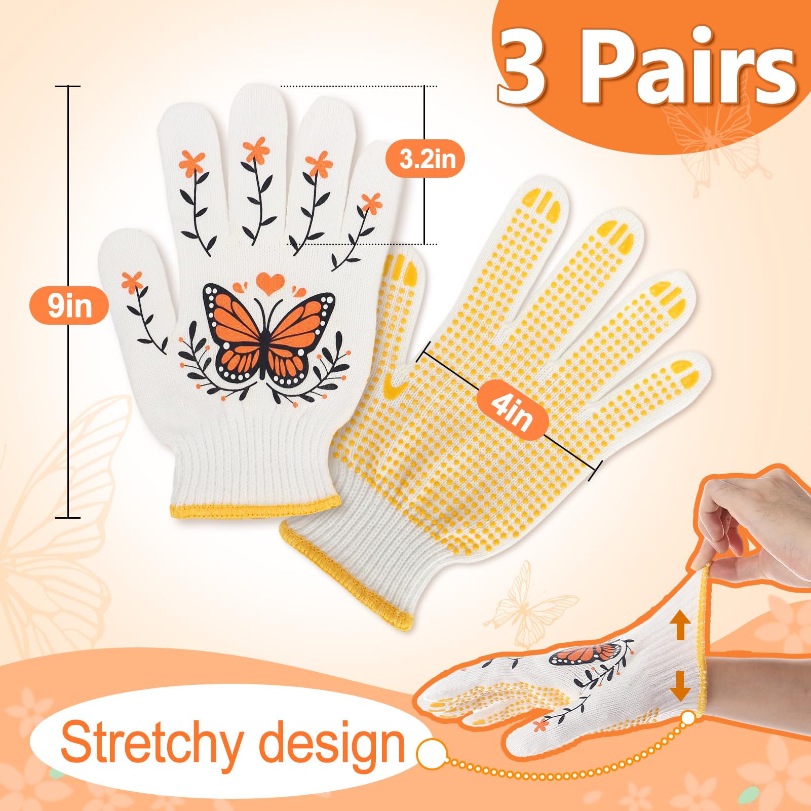 Breathable Gardening Gloves for Women - Non-Slip Cotton Work Gloves for Home & Auto Repair (3-Pack)