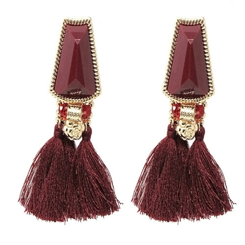 Chunky Tassel Earrings for Women - Burgundy Red Bohemian Dangle Earrings | Perfect for Parties, Weddings & Boho Fashion Accessories