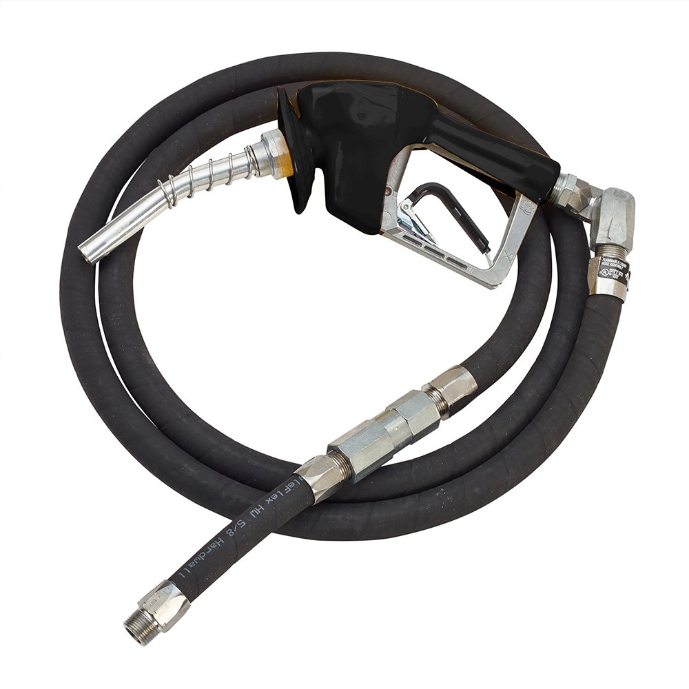 Husky 010606-04 XS Pressure Activated Unleaded Gas Nozzle with Waffle Splash Guard - 3/4-Inch x 11.3-Foot Hardwall Whip Hose - Black - Made in USA - Perfect for Gas Stations, Auto Shops & Fuel Transfer Applications