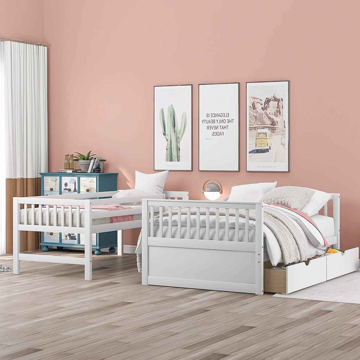 Harper & Bright Designs Twin Over Full Bunk Bed with Slide, Storage Drawers & Wood Frame for Kids & Teens - No Box Spring Needed, White - Perfect for Small Bedrooms, Shared Kids' Rooms & Space-Saving Sleep Solutions