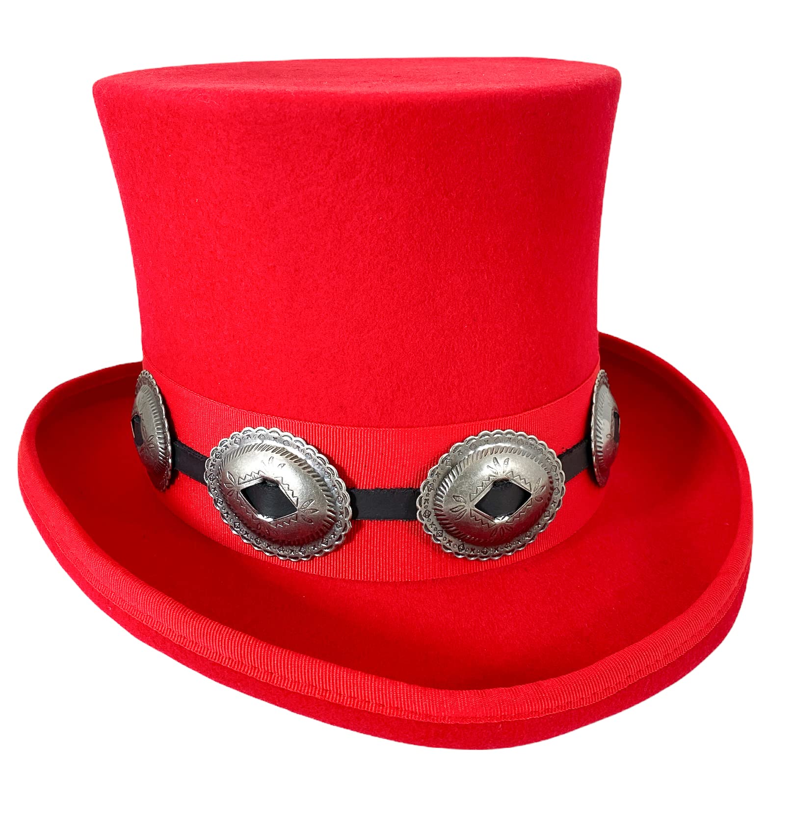 100% Red Wool Felt Top Hat - 6