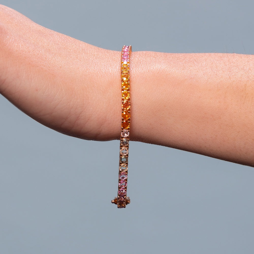 Stunning 14K Gold Rainbow Sapphire Tennis Bracelet (9.10ct) - Ready to Ship | 4-Prong Setting for Secure Sparkle | Perfect for Weddings, Anniversaries & Special Occasions