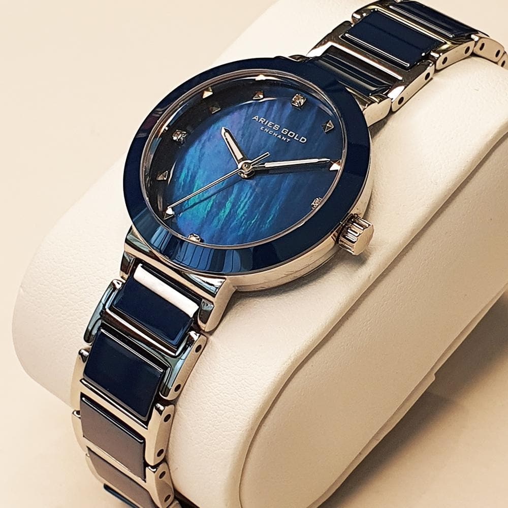 Aries Gold Enchant Persia L 5006Z S Bump Blue Ceramic Women's Watch - Elegant & Stylish Timepiece for Casual, Office & Special Occasions