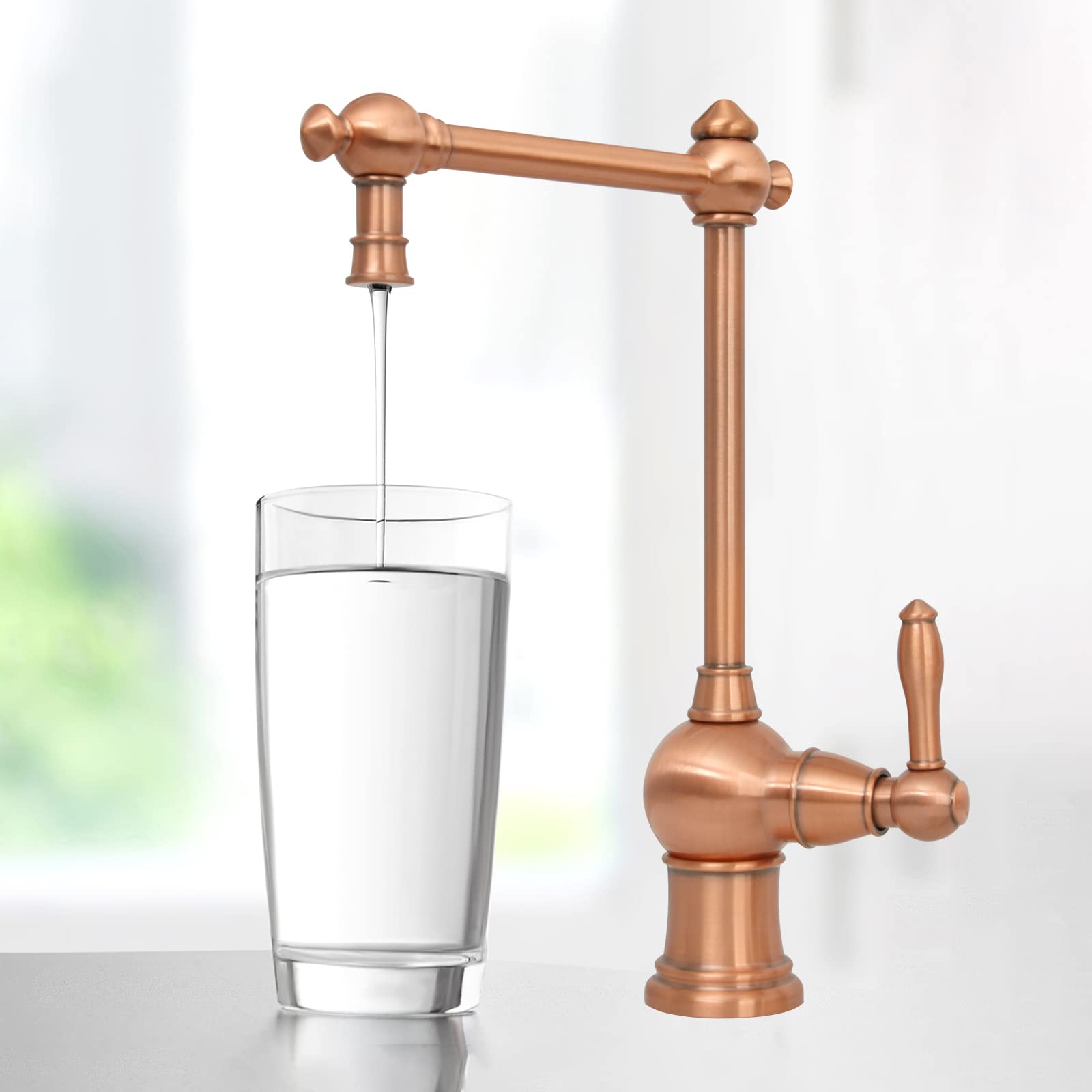 Akicon One-Handle Copper Drinking Water Filter Faucet - Instant Hot Water Dispenser & Filtration System - Premium Copper Construction for Kitchen & Bathroom Use