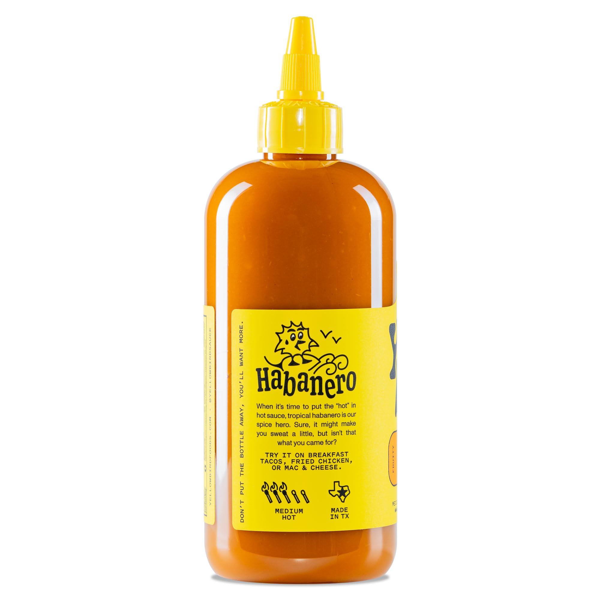 Yellowbird Habanero Hot Sauce - Medium Spicy Vegan Pepper Sauce with Garlic, Carrots & Tangerine - Plant-Based, Gluten-Free, Non-GMO Condiment - 19.6 oz Texas-Made Hot Sauce for Tacos, Wings & Burgers
