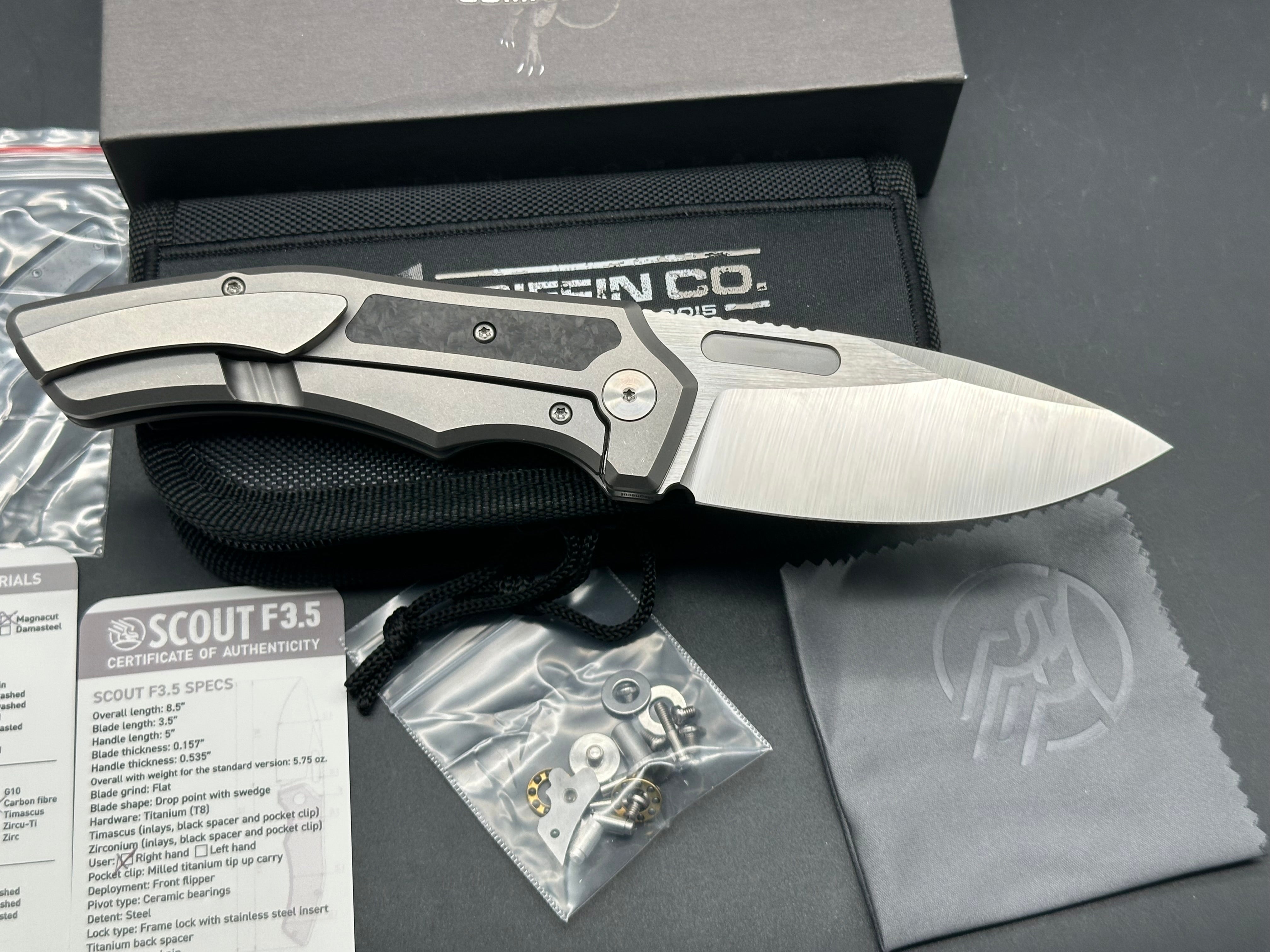 Premium Griffin Scout F3.5 Folding Knife - CPM Magnacut Blade with Satin Finish & Stonewashed Titanium Handles - EDC, Outdoor Survival, Camping, Hunting Gear