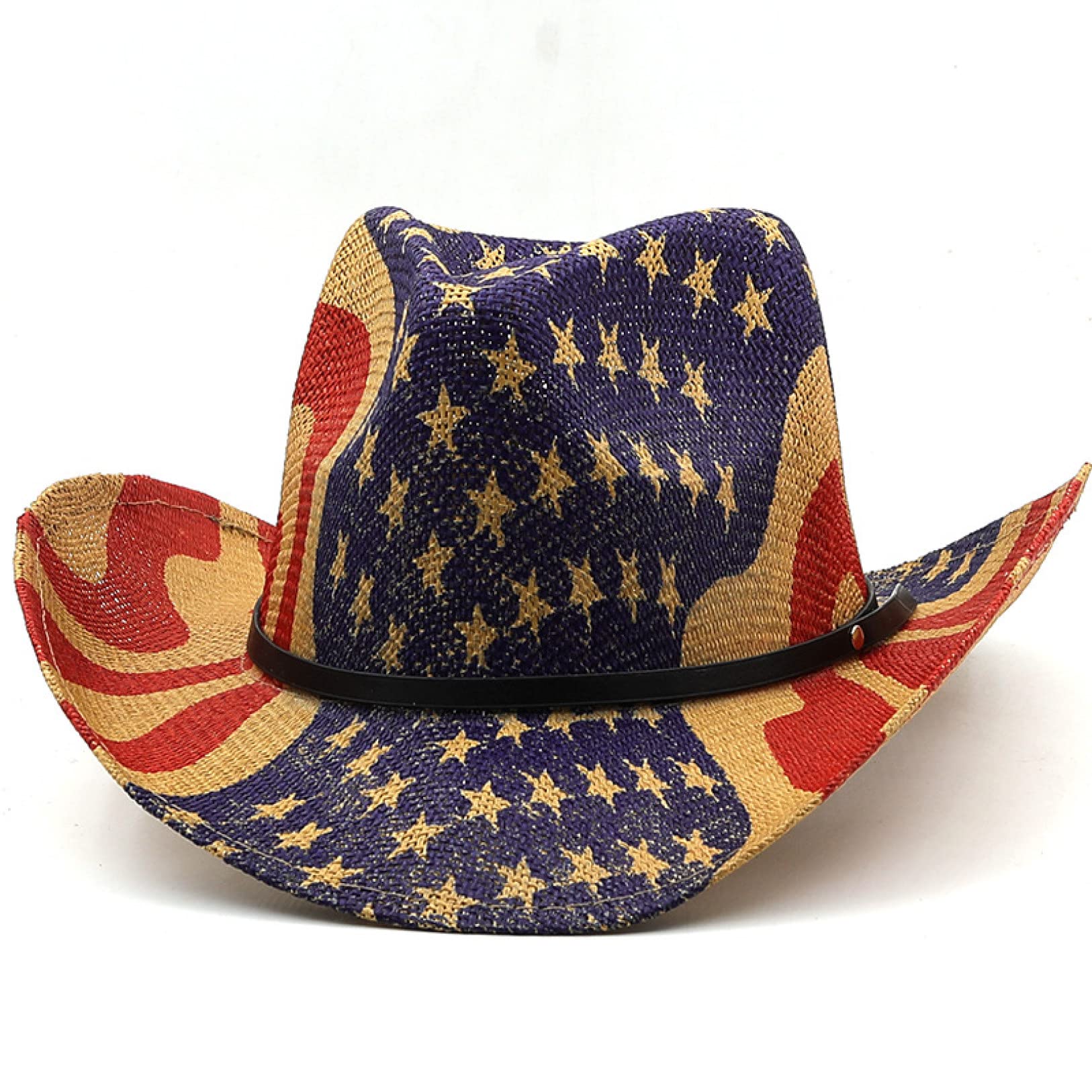 American Flag Cowboy Hat for Women & Men - Wide Brim Sun Protection Cowgirl Hat for Spring & Summer | Patriotic Paper Straw Western Hat for Outdoor Rodeo, Music Festivals & Beach Vacations