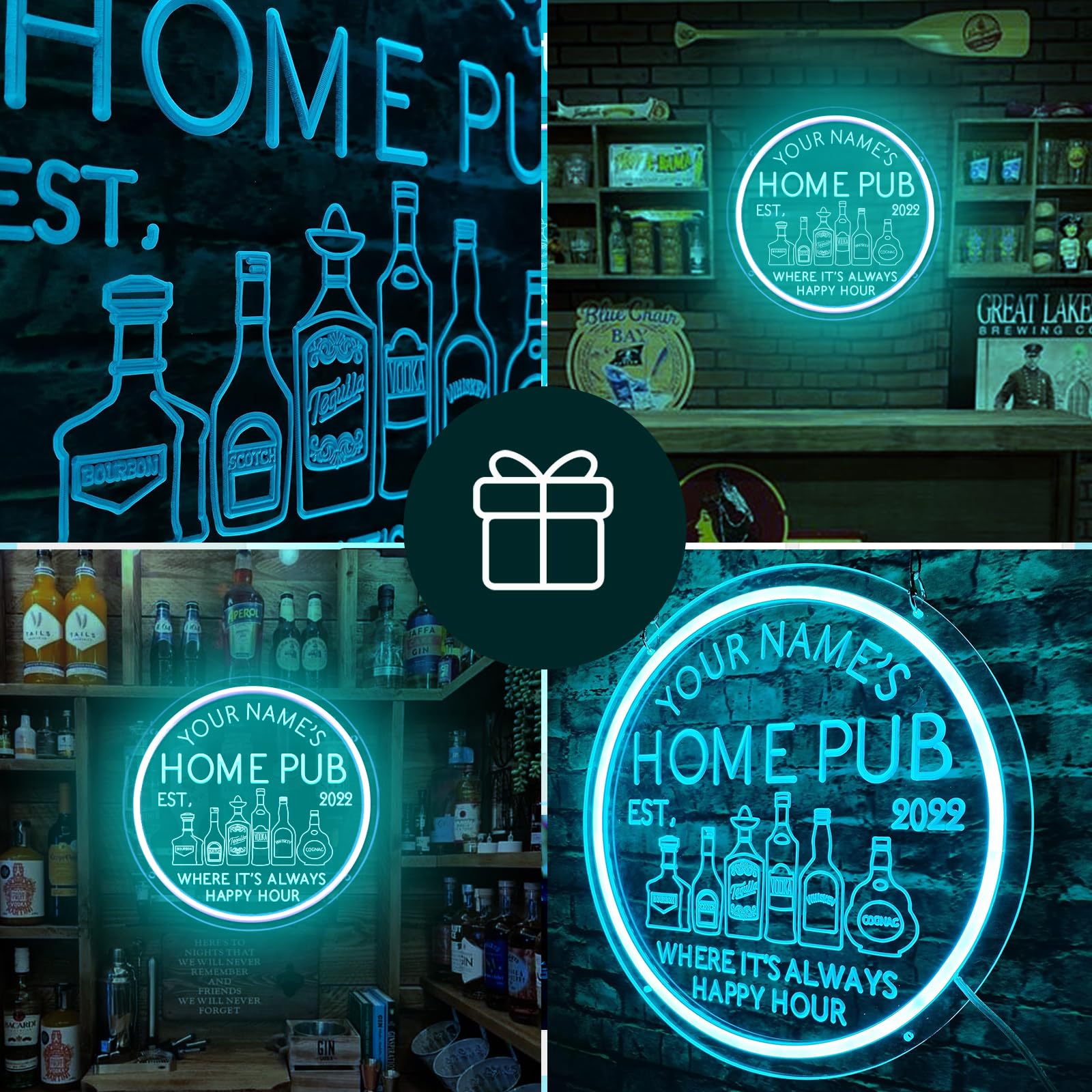 Custom Neon Sign with Remote - Personalized LED Dimmable Wall Light for Man Cave, Home Bar & Business Decor | 24''x24'' Dimmable Neon Light for Birthday Gifts (Men/Dad) | Perfect for Bars, Bistros, Game Rooms & Gifts