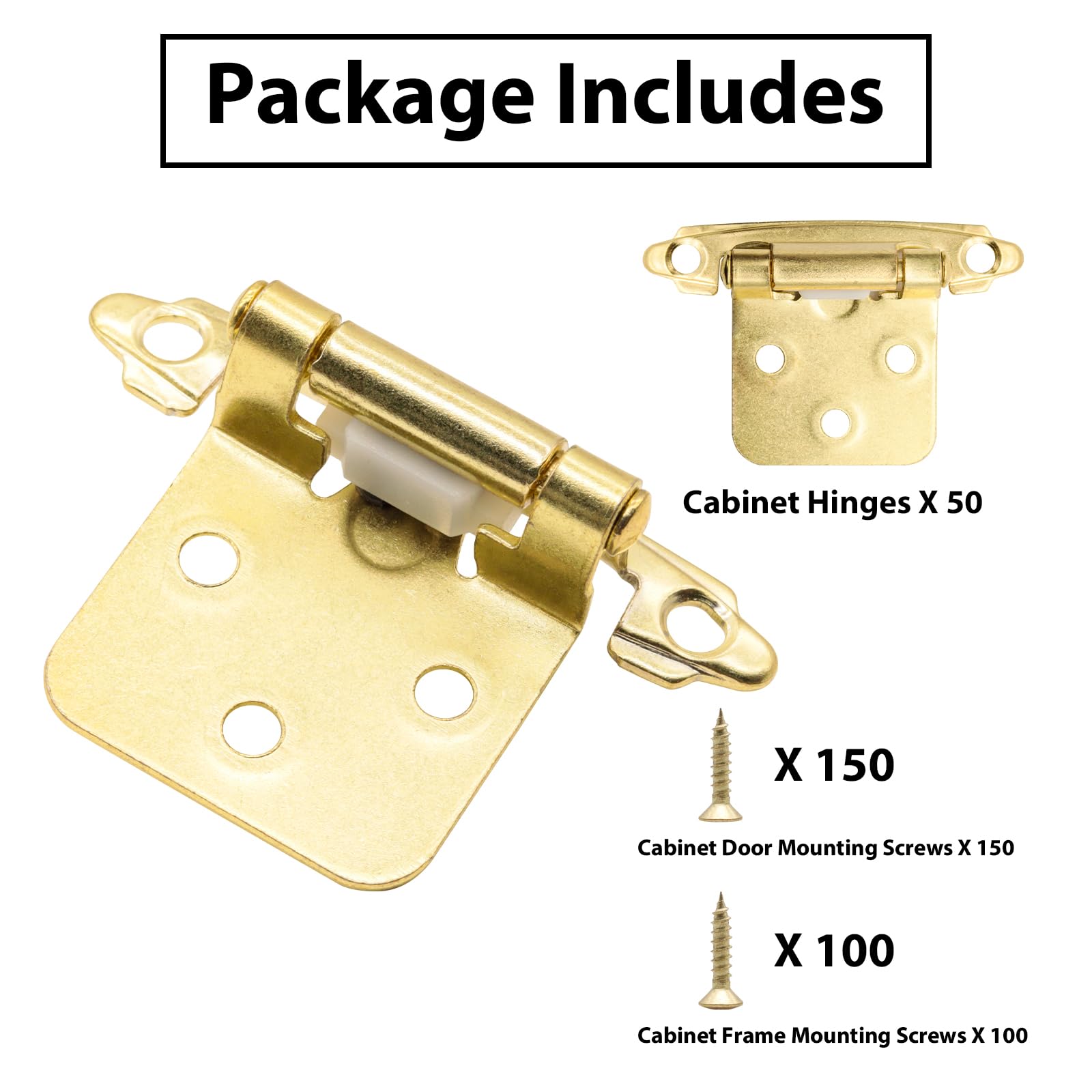 50 Pack (25 Pairs) Gold Cabinet Hinges - 1/2