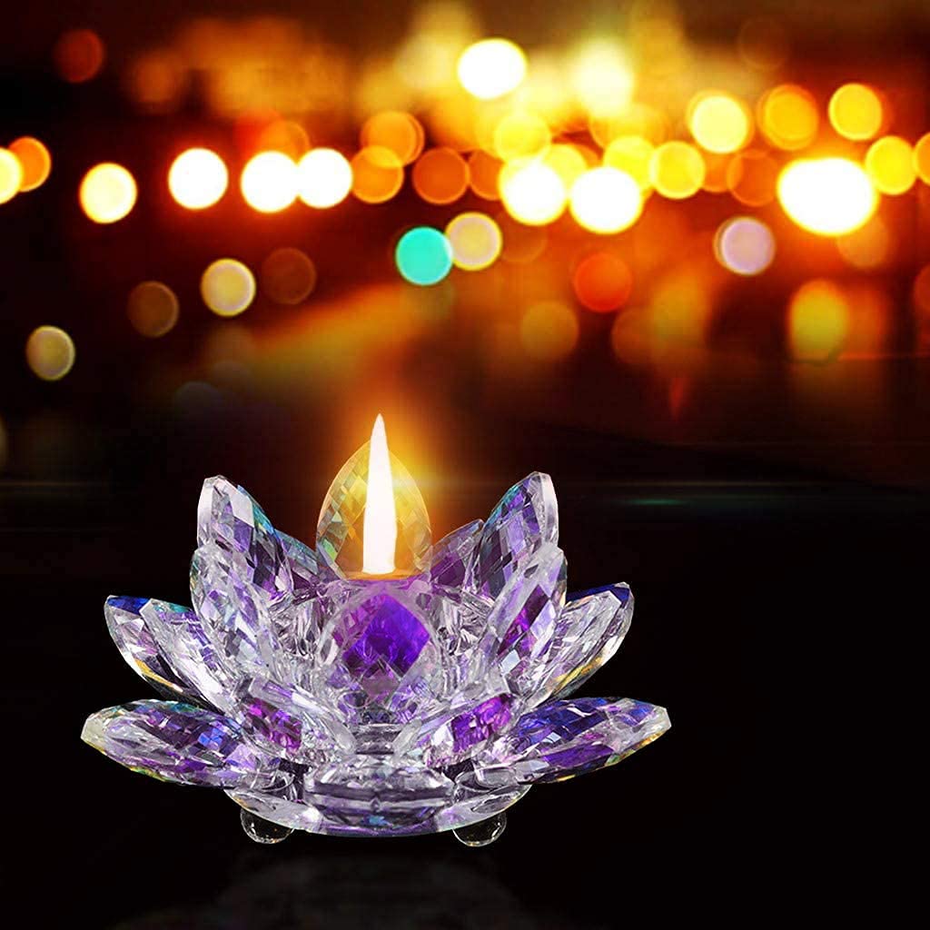 Elegant Purple Crystal Tea Light Candle Holders - Lotus Shaped Decorative Candle Stand for Wedding, Party, Votive & Home Decor - Perfect for Altar, Windowsill & Special Occasions
