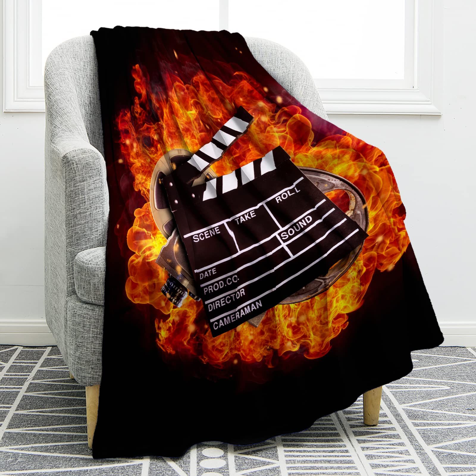 Jekeno Movie Clapboard Blanket - 50x60 Inch Soft Warm Fleece Throw Blanket for Home, Bedroom, Sofa & Office - Perfect for Movie Nights, Gifts & Cozy Decor