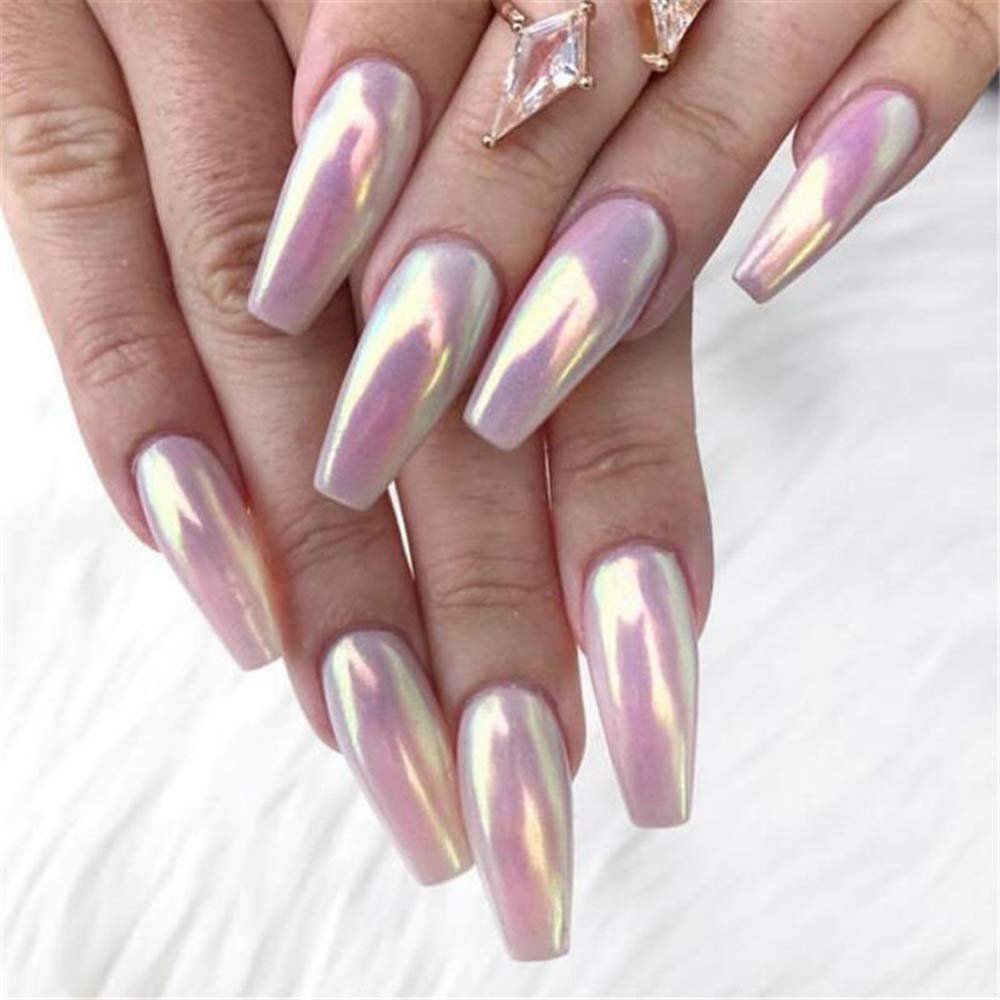 1 Box Holographic Nail Powder - Mermaid Nail Glitter, Pearl Shell Shimmer Powder, Glimmer Dust for Nail Art - Champagne Gold & Rainbow Holographic Nail Flakes - Perfect for DIY Manicures, Nail Salon Decorations, and Party Glam Looks