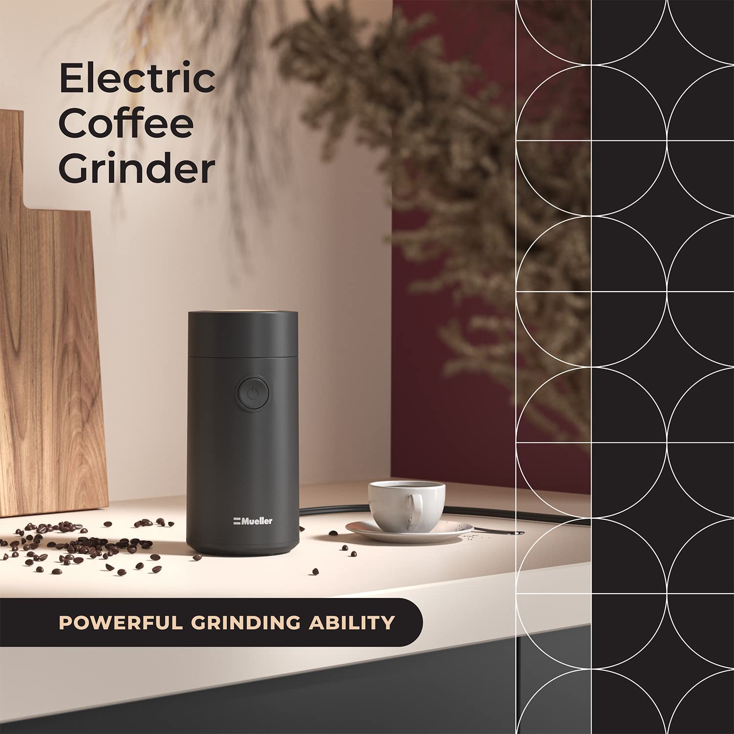 Premium MuellerLiving Electric Coffee Grinder - Stainless Steel Blades for Coffee Beans, Spices, Nuts & Herbs - Fast & Quiet Grinding - Perfect for Home Kitchens & Coffee Shops