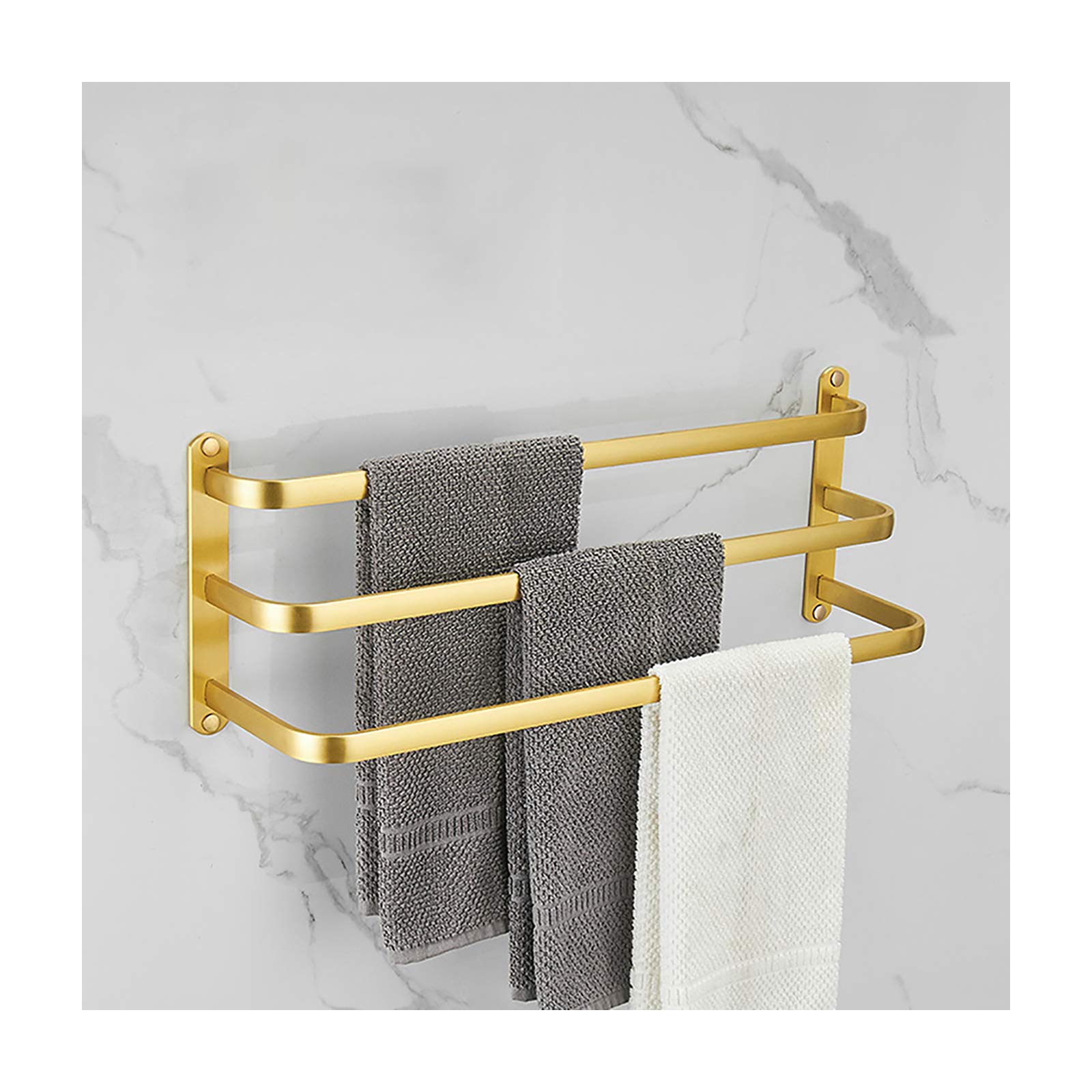Brushed Gold Aluminum Towel Rack - Heavy Duty 3-Bar Wall Mounted Towel Holder (40cm) for Bathroom, Kitchen & Hotel Use | Space-Saving Dual Installation Design