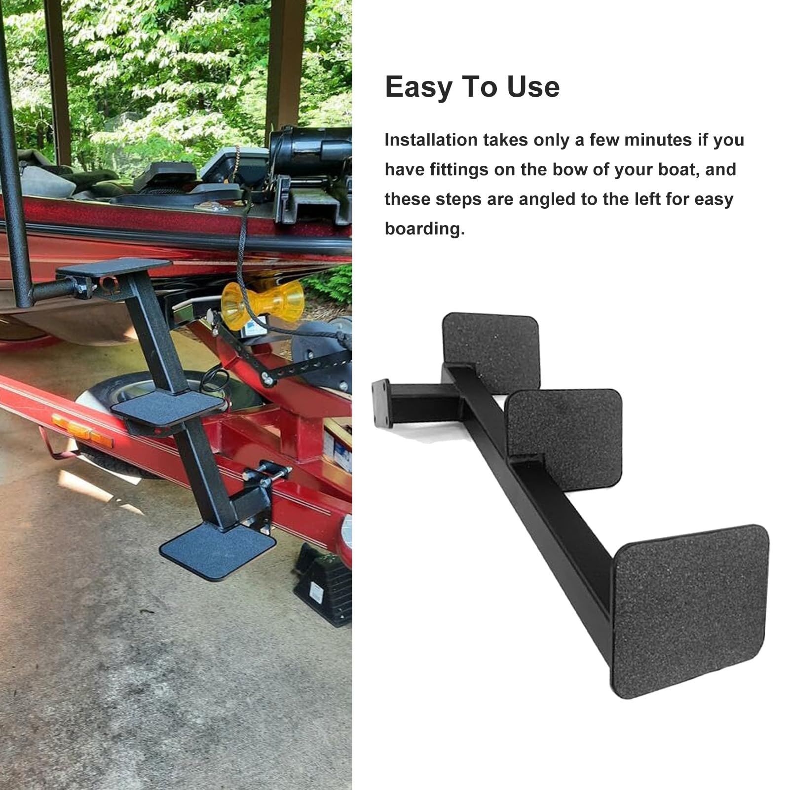 Stainless Steel Boat Trailer Tongue Steps - 3-Step Non-Slip Ladder for Easy Boarding | Durable Powder Coated Design for Marine Use | Perfect for Loading/Unloading Boats, Fishing Gear & Water Sports Equipment
