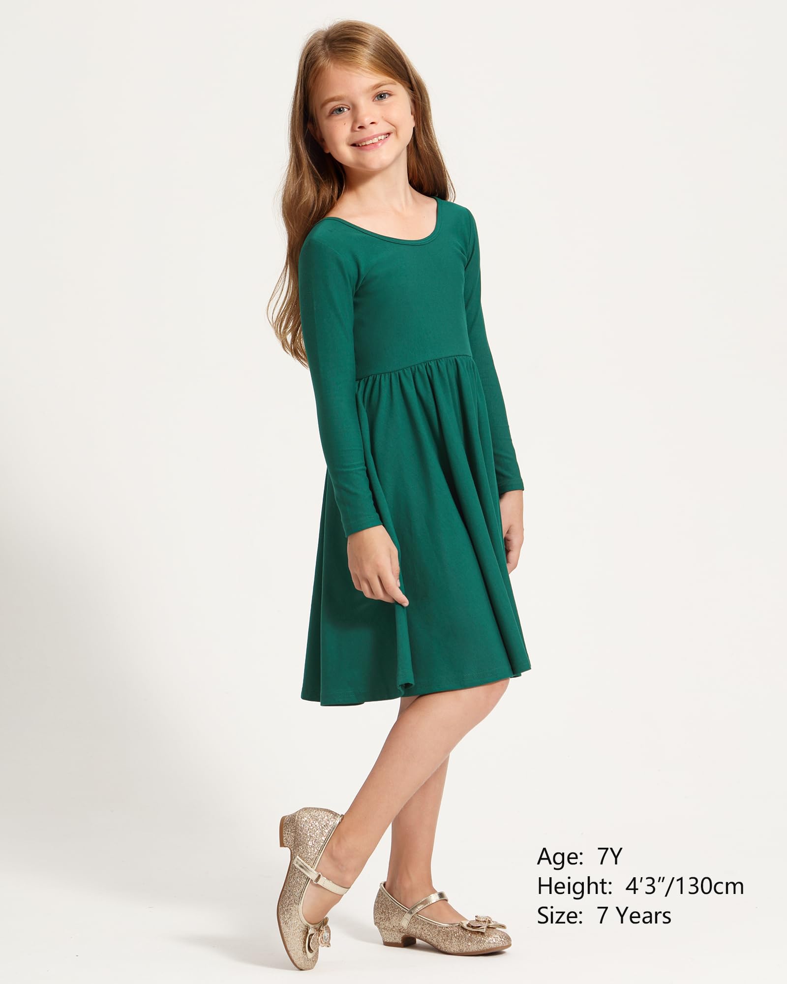 Stelle Long Sleeve Girls Cotton A-Line Dress - White Toddler Skater Twirl Dress for School, Casual Wear & Easter Celebrations | Perfect for Playdates, Parties and Special Occasions