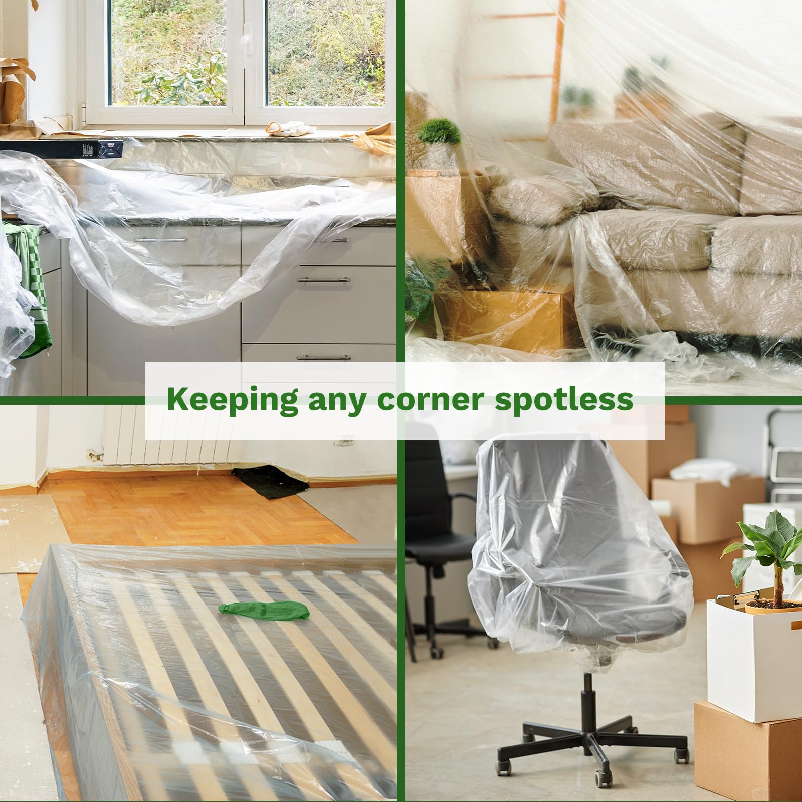 12-Pack Clear Plastic Drop Cloths 9x12 Ft - Disposable Painting Tarps, Dust-Proof Furniture Covers, Heavy-Duty Plastic Sheeting for Home Renovation, DIY Projects & Floor Protection