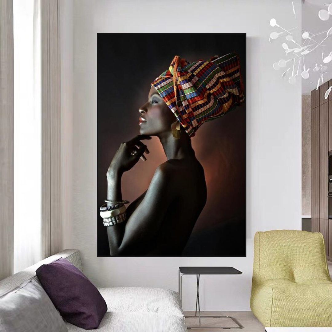 Afro Girl Crowned Flower Canvas Wall Art - Black Girl Empowerment Decor for Living Room, Bedroom & Office - Unique African American Home Wall Decor