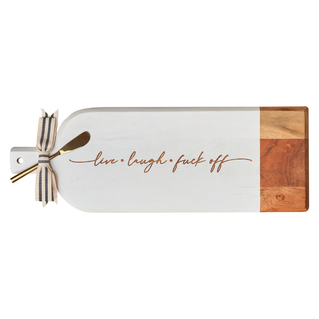 Acacia Bevel Board Long White with Gold Spreader & Ribbon - Live Love Fuck Off Sign - 20x7 Inches - Elegant Wedding Decor, Rustic Home Signage & Unique Gift Idea