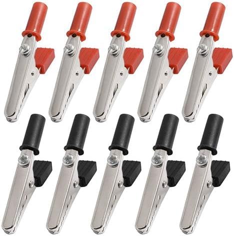 10Pcs Red and Black Alligator Clips - 50mm Small Metal Electrical Clamps with Screw for Wiring, DIY Projects, and Workholding Devices - Perfect for Electronics, Crafts, and Electrical Repairs
