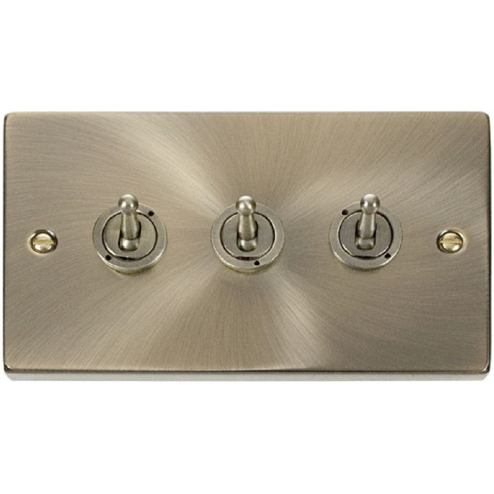 Vintage Antique Brass 3G Toggle Light Switch - Click Deco VPAB423 - Perfect for Home Renovation, Industrial Decor & Retro Style Interiors