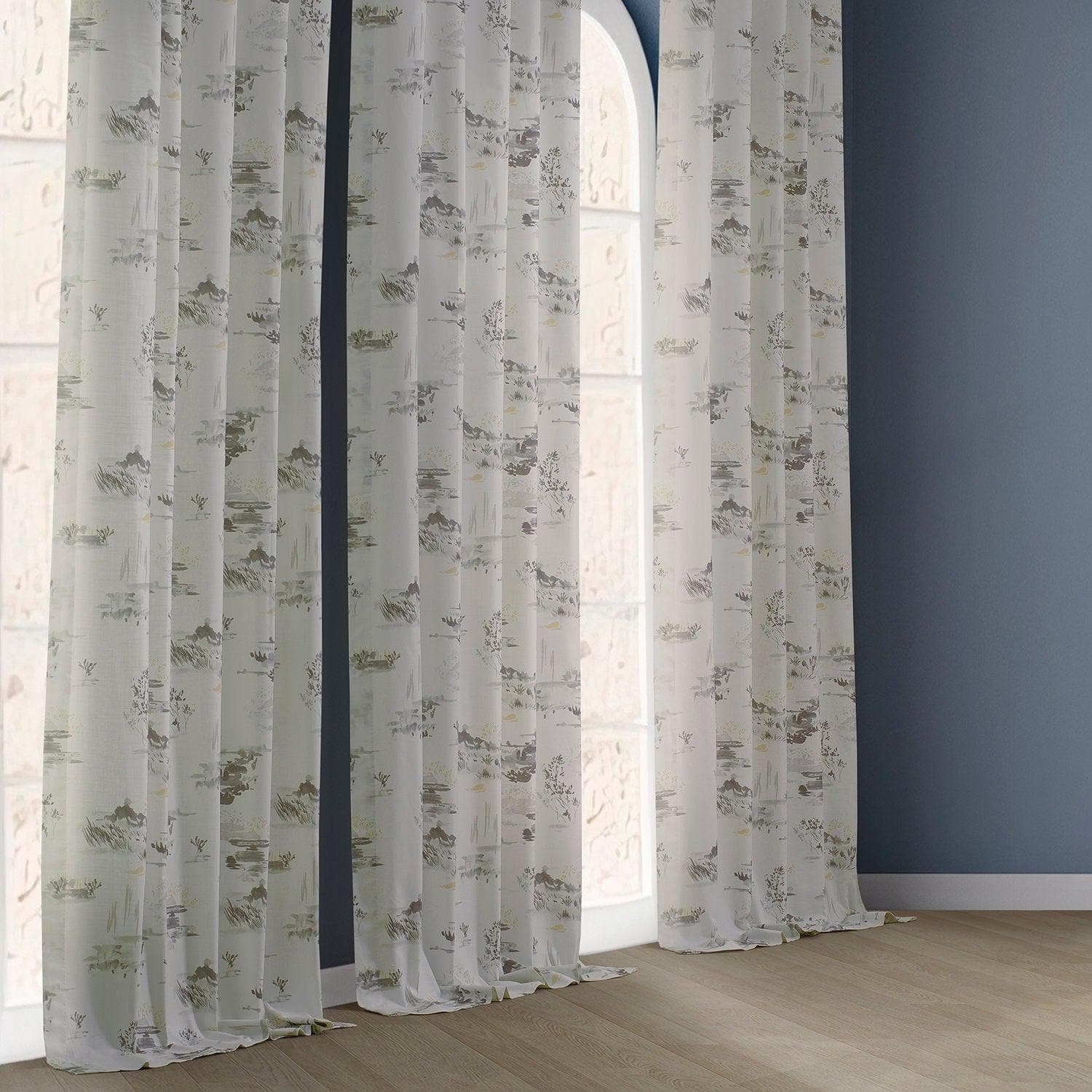 Patches Grey Emblem Textured Printed Cotton Curtain