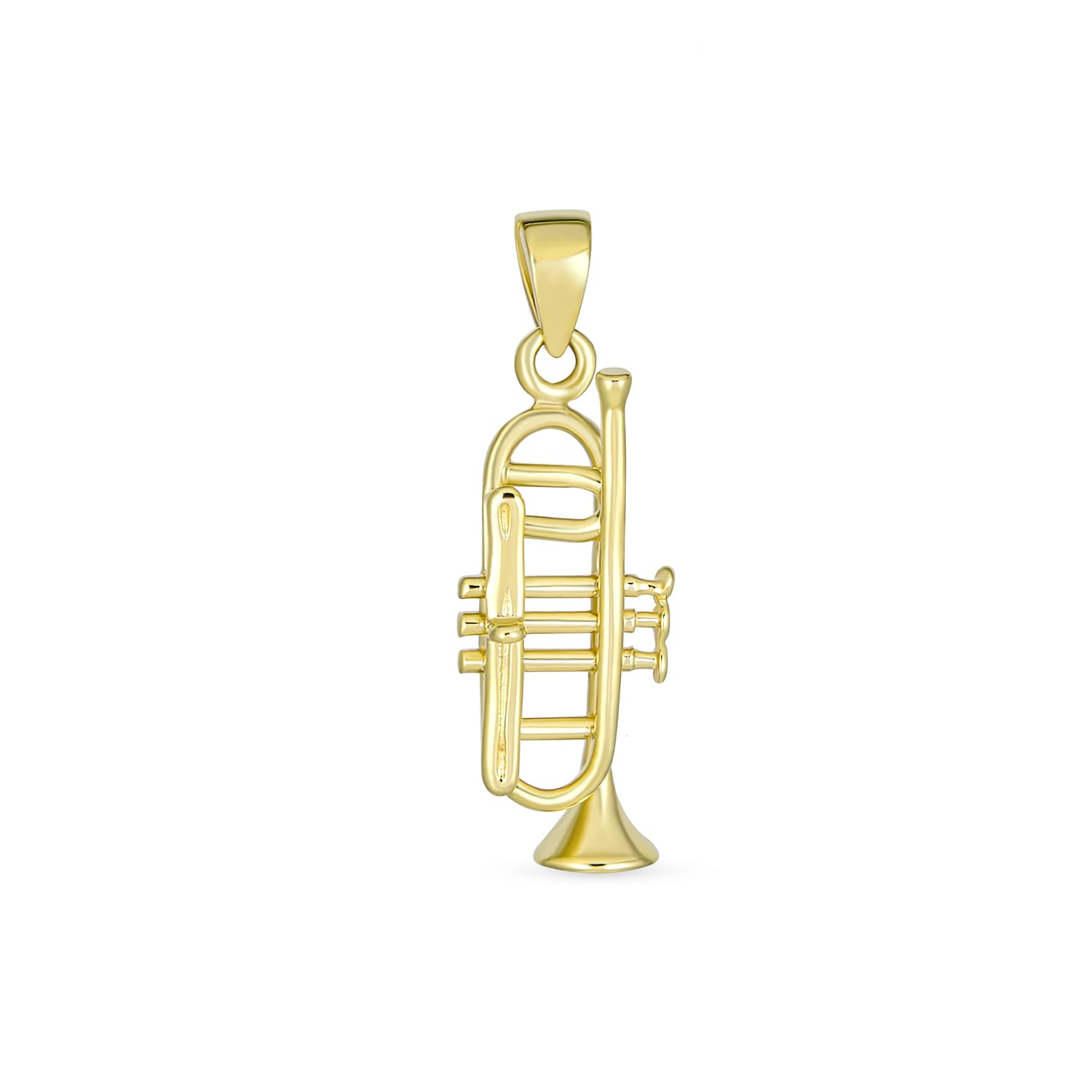14K Yellow Gold Trumpet Pendant Necklace for Musicians, Teachers, Students & Jazz Lovers - Perfect Gift for Men & Women (Chain Not Included) - Ideal for Concerts, Music Classes & Jazz Events