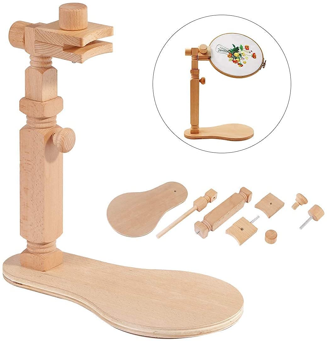 Natural Beech Wood Embroidery Hoop Stand - Rotatable Cross Stitch Lap Holder for Hands-Free Needlework | Perfect for Crafting, Sewing & DIY Art Projects at Home