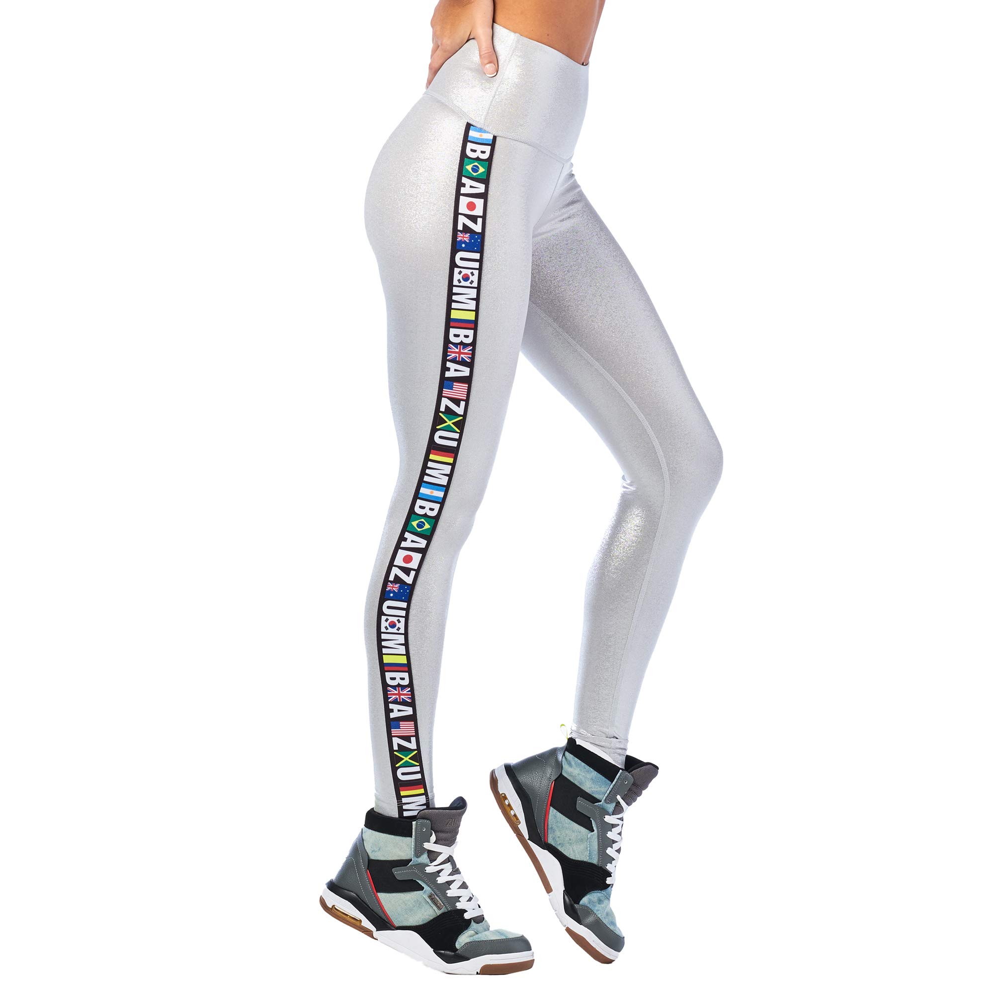 ZUMBA Active Wide Waistband Dance Fitness Workout Metallic Leggings for Women - High Waisted Yoga Pants for Gym, Running & Dance Classes