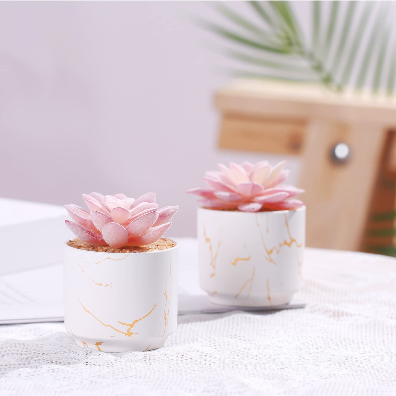 Small Artificial Plants & Succulents in White Ceramic Pots - Fake Plants for Office Desk, Bathroom, Bedroom & Shelf Decor - Perfect for Home, Office & Gift Giving