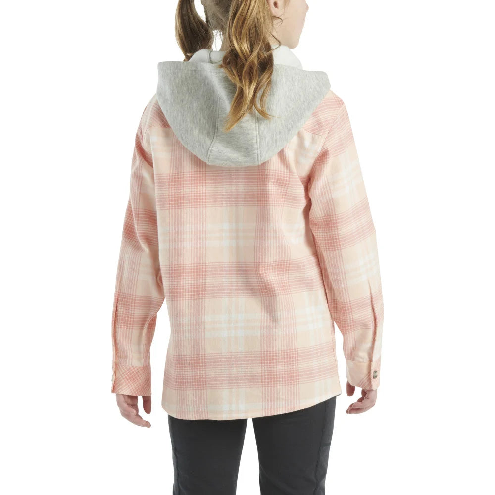 Carhartt Kids Long Sleeve Flannel Button-Up Hooded Shirt - Soft Cotton Plaid Shirt for Boys & Girls, Pink - Perfect for Outdoor Play, School & Family Activities