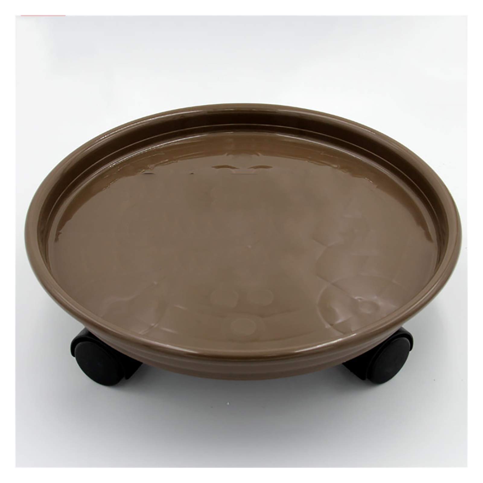 WOYIN 24.5cm Brown Round Plastic Plant Dolly with Universal Wheels - Heavy Duty Rolling Flower Pot Mover, Planter Caddy Trolley for Indoor Outdoor Plants, Trees, Potted Flowers - Perfect for Garden, Patio, Balcony & Home Decor