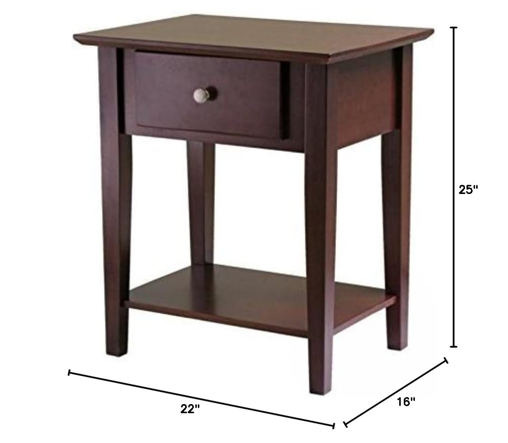 Pemberly Row 25 Inch Solid Wood Nightstand with Drawer - Antique Walnut Finish - Bedroom Furniture for Small Spaces, Guest Rooms & Master Bedrooms