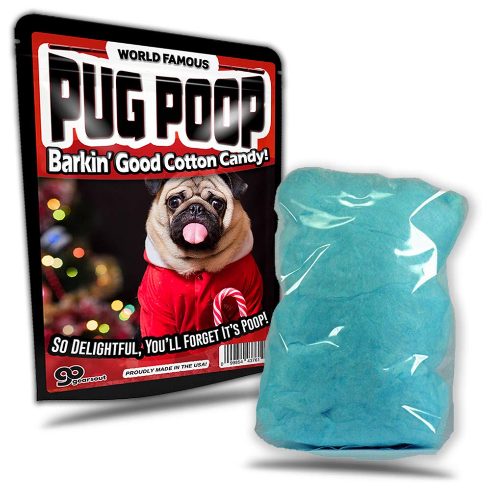 Pug Poop Cotton Candy - Funny Stocking Stuffers for Adults, Holiday Gag Gift, Gluten-Free Blue Novelty Candy - Perfect for Christmas Pranks & Office Party Gifts