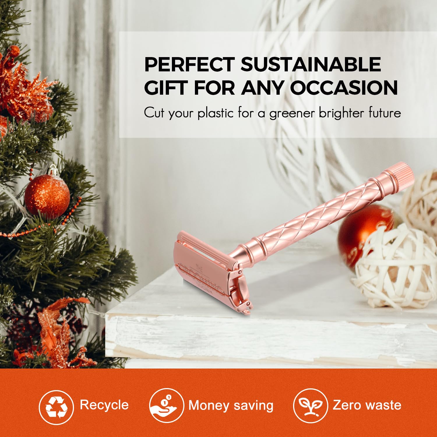 Eco-Friendly Butterfly Safety Razor for Women - Double Edge Razor with 10 Blades, Reusable Single Blade Razor for Smooth & Comfortable Shaving - Rose Gold | Perfect for Legs, Underarms & Bikini Line