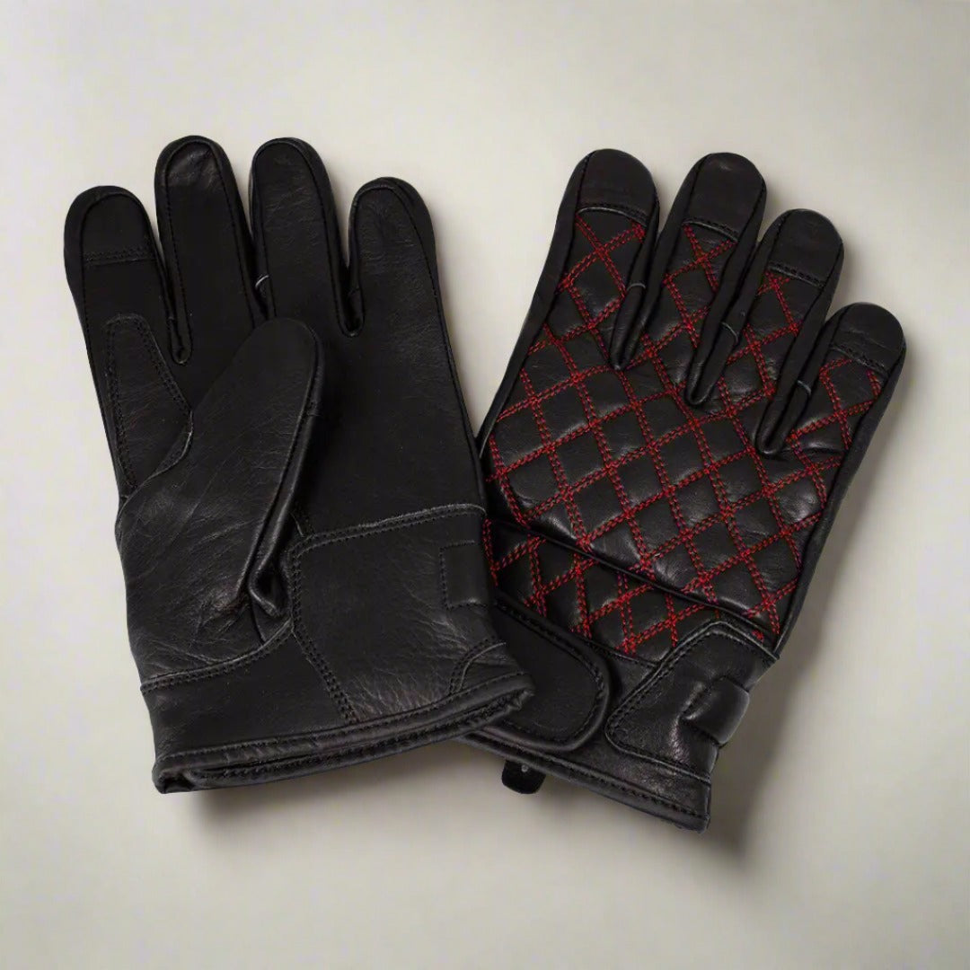 Premium Men's Leather Gloves with Diamond Stitch Design - Durable & Stylish for Motorcycle Riding, Winter Driving & Outdoor Activities