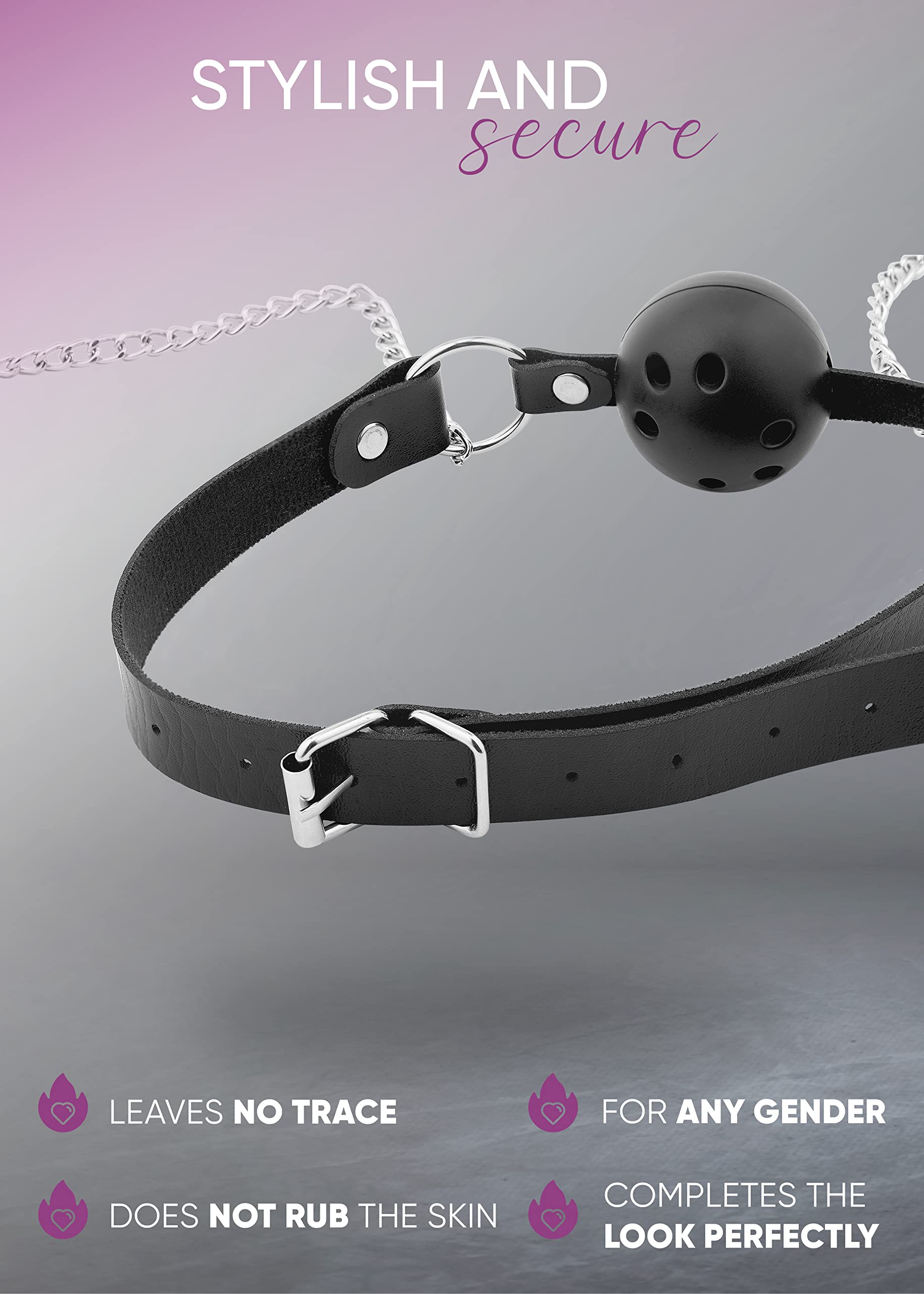 PASTOS Adjustable Black Ball Gag & Nipple Clamps Set with Chain - Breathable BDSM Mouth Restraint & Fetish Bondage Toy for Couples Play, Roleplay, and Sensual Exploration