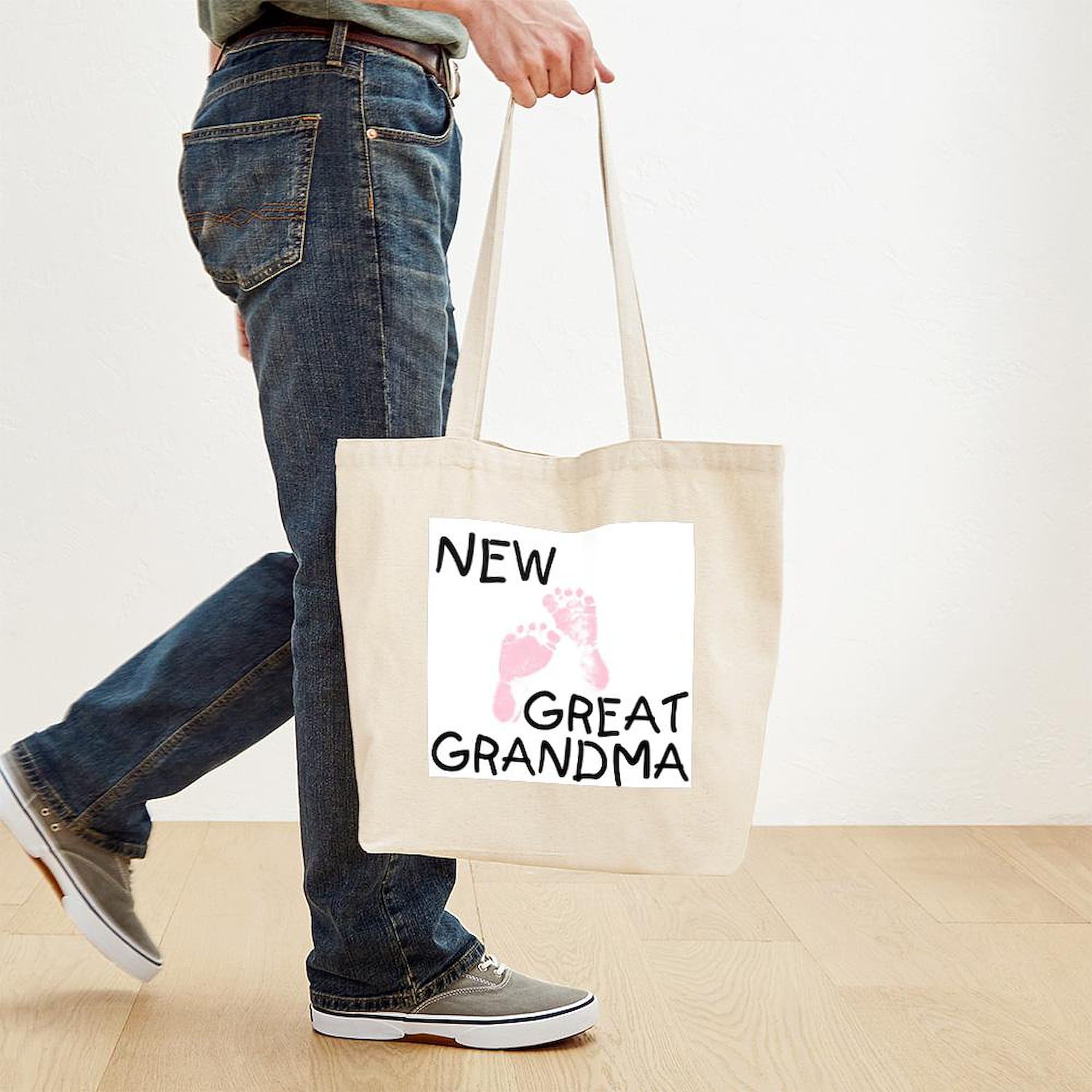 Natural Canvas Tote Bag - Reusable Shopping Bag for Great Grandma (Pink) | Eco-Friendly Grocery Bag, Gift for Grandmothers, Perfect for Shopping, Beach & Daily Use