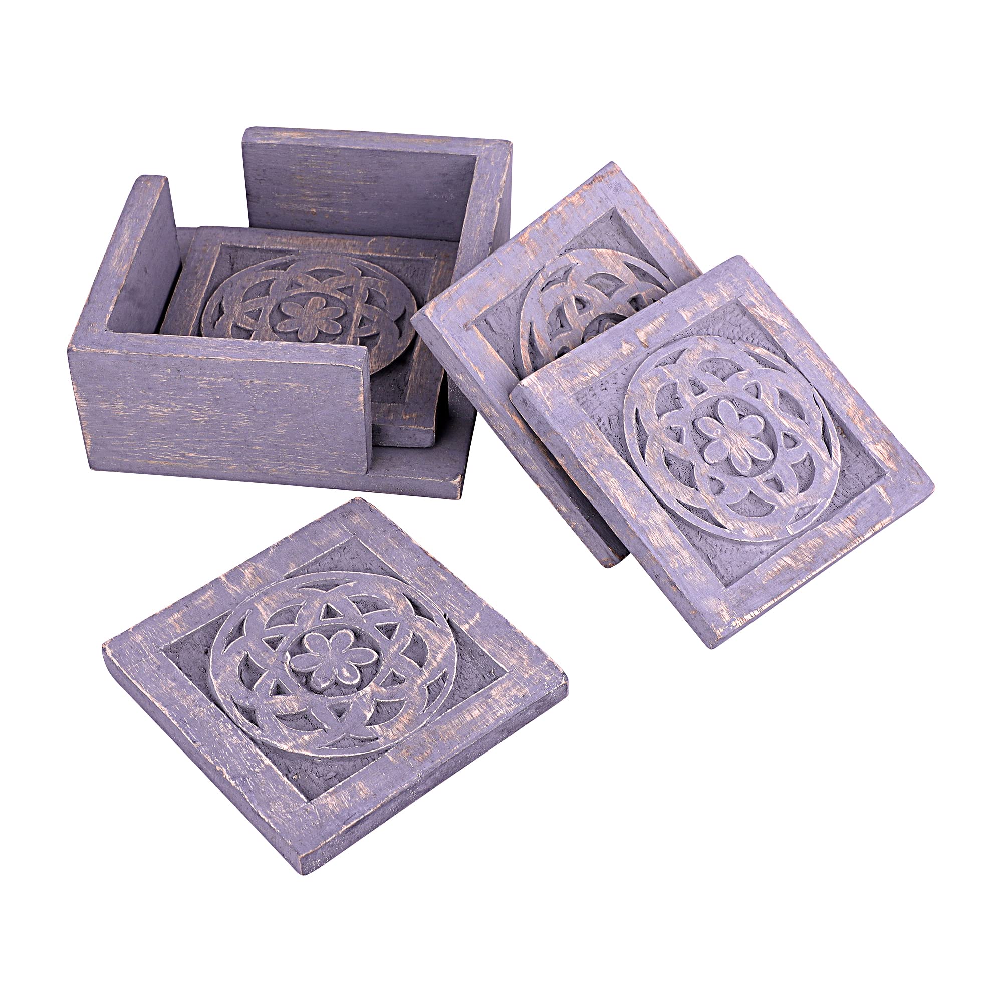 Set of 4 Handmade Wooden Drink Coasters - Absorbent for Tea, Coffee, Beer & Wine - Natural Wood Table Protectors for Dining Table, Kitchen Counter & Home Decor (Design 1) - Perfect for Parties, Daily Use & Housewarming Gifts