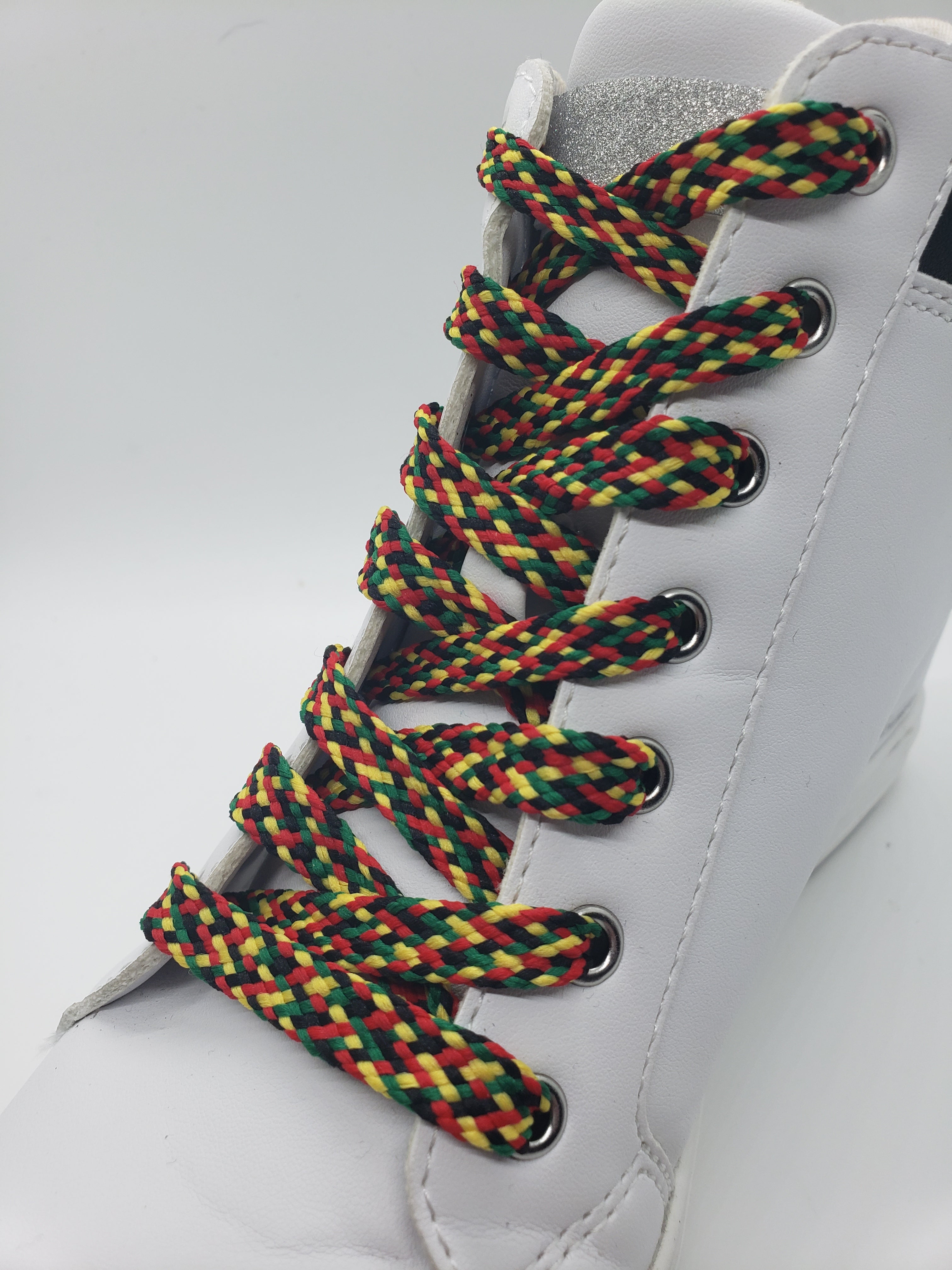 Colorful Flat Rasta Confetti Shoelaces - Yellow, Red, Green & Black for Sneakers, Boots & Casual Shoes | Jamaican Style Laces for Men & Women