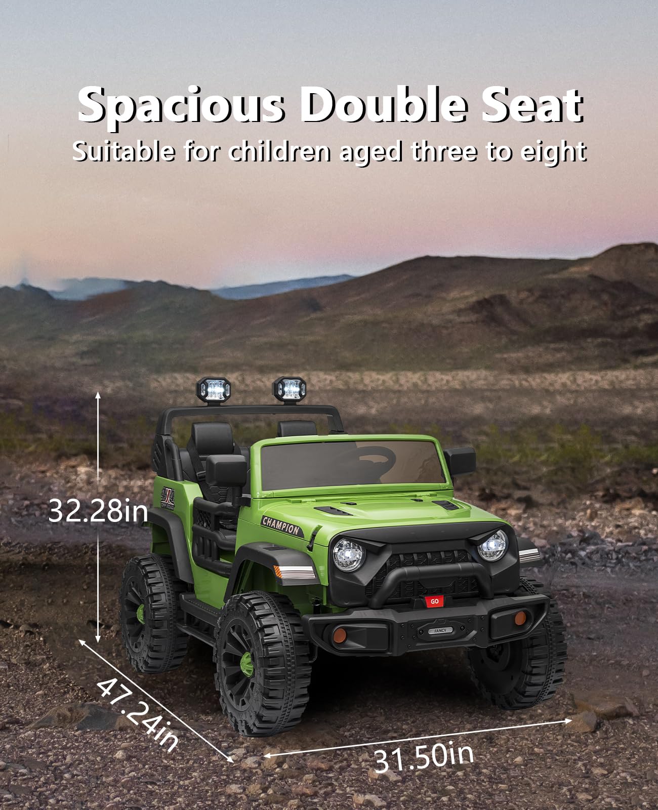 GARVEE 24V Kids Electric Ride On Car - 2 Seater XL Power Wheels for Boys & Girls Ages 3-8 | 3 Speed, 200W Dual Motor, Bluetooth Music, Parent Remote Control, Suspension System | Perfect for Backyard Play, Birthday Gifts & Outdoor Family Fun (Green)