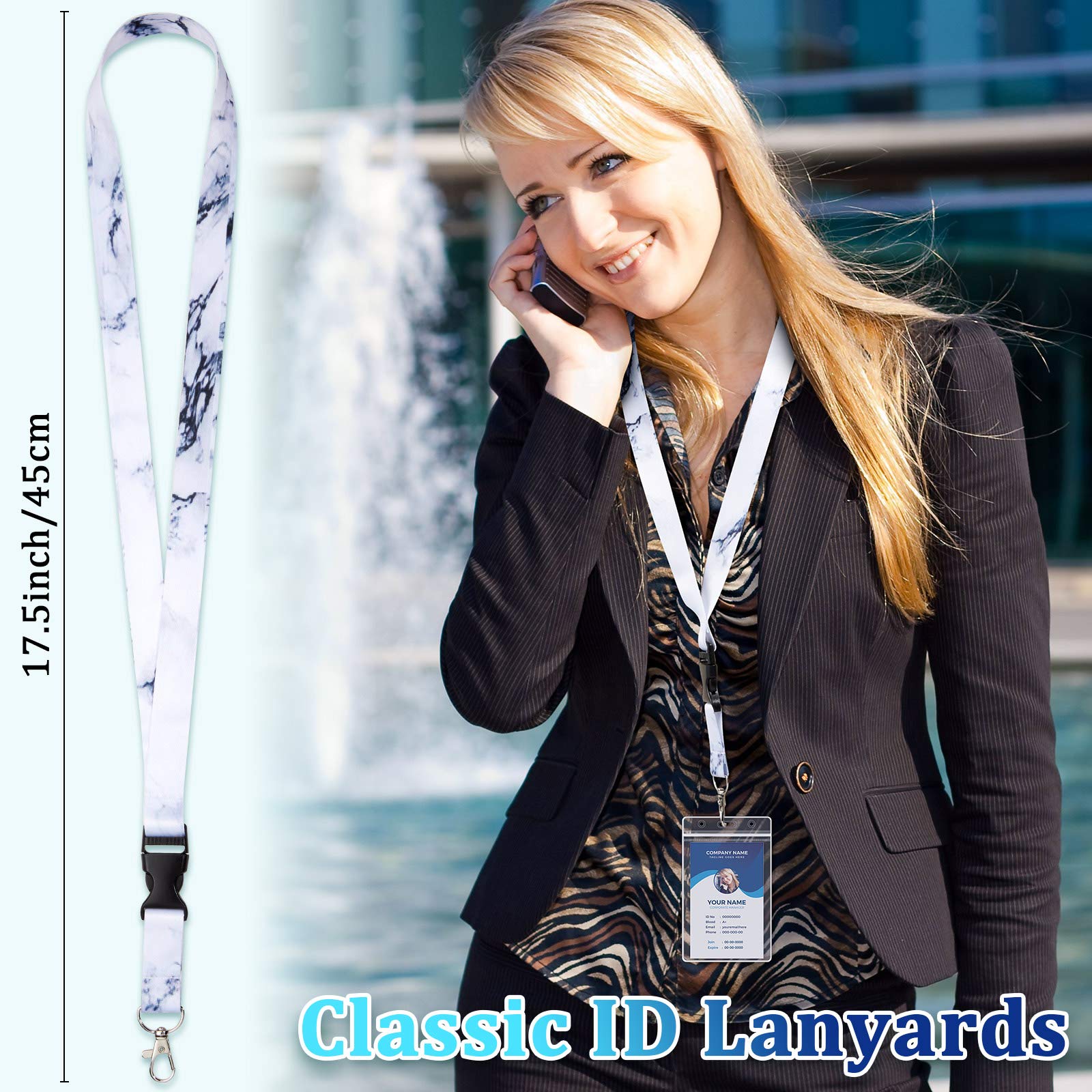 8 Pack Marble Print Key Lanyards - ID Badge Holder Neck Strap & Wristlet for Women & Men - Office, School, Event, Work Security Accessories (Multi-Color)