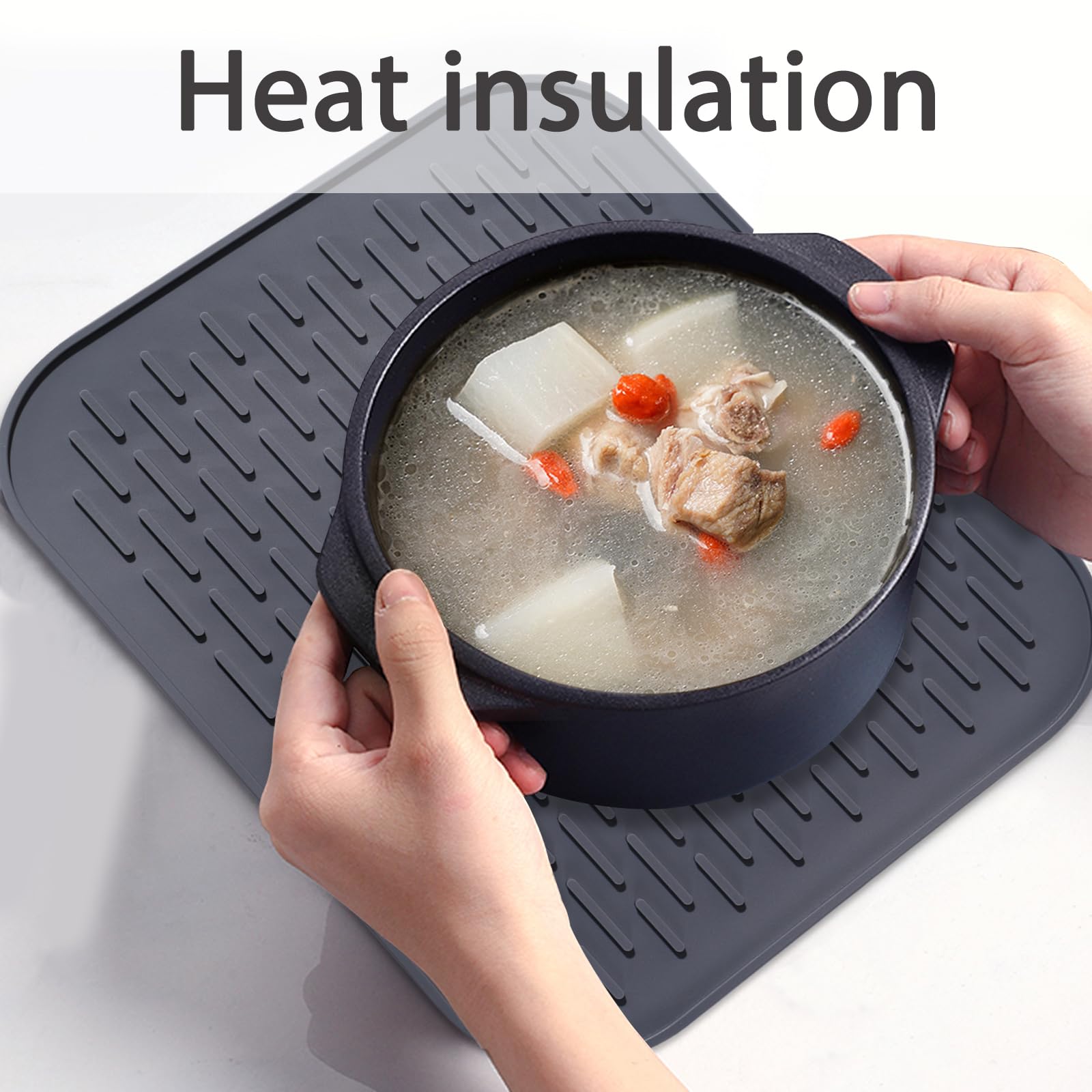 Silicone Dish Drying Mat - Non-Slip, Heat Resistant for Kitchen Sink & Counter - Perfect for Dishes & Drawer Liner