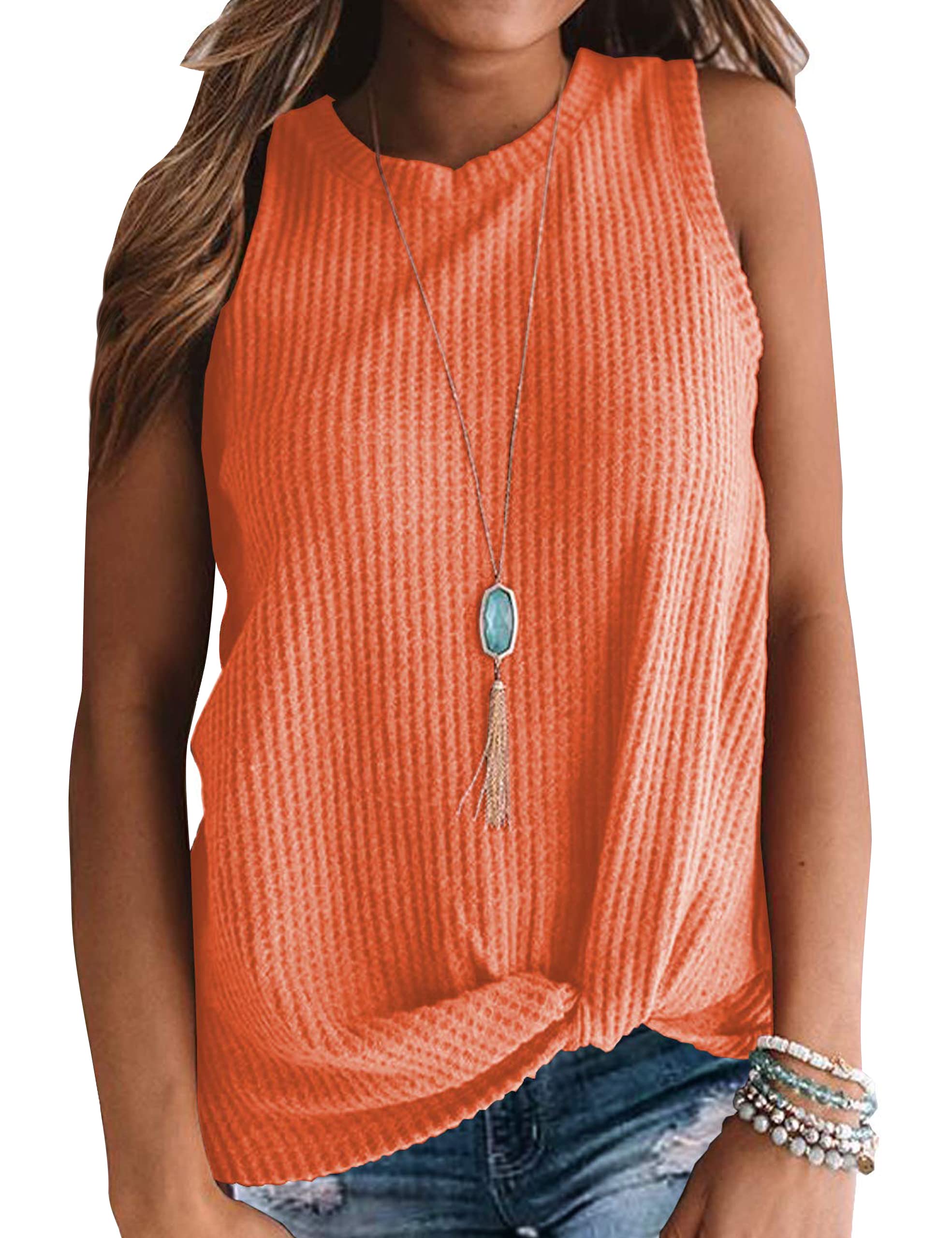 MIHOLL Women's Casual Sleeveless Twist Knot Waffle Knit Tank Top - Cute Summer Blouse for Beach, Date Night & Everyday Wear